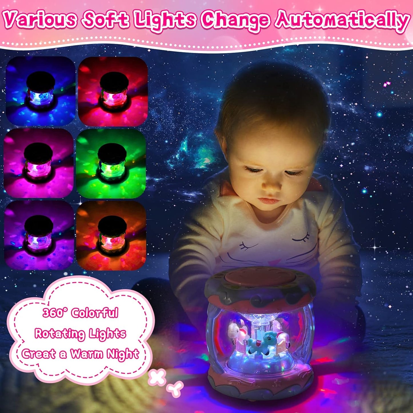 Toddler Toy for 1 Year Old Girl - Rotating Light up Musical Toy - Musical Learning Toys for Baby 6 to 12 Months - Birthday Gifts for Kid 1 2 Years Old