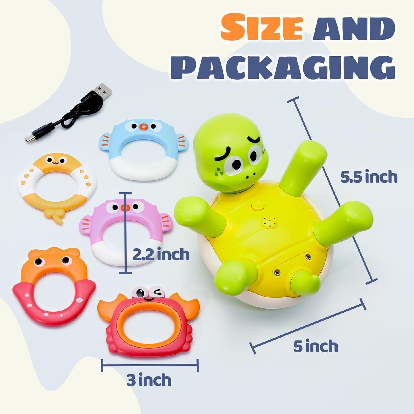 Bath Toys for Toddler 1-3, Sprinkler Turtle Bath Toy with 5 Rings, Spray Wter Toys for Kids Ages 1 2 3 4 5 Year Old Girl Boys Gifts