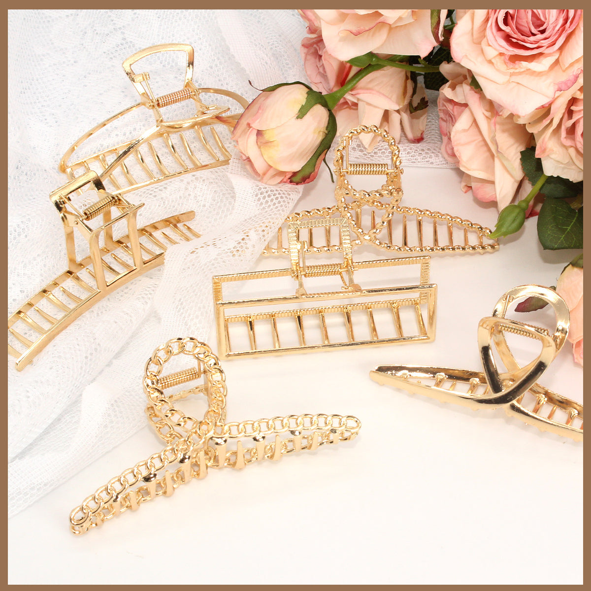 Style-Carry 6 Pcs Large Metal Hair Claw Clips for Thick Hair, Non-Slip Gold Color Jaw Clamps, Fashion Styling Hair Accessories for Women Girls