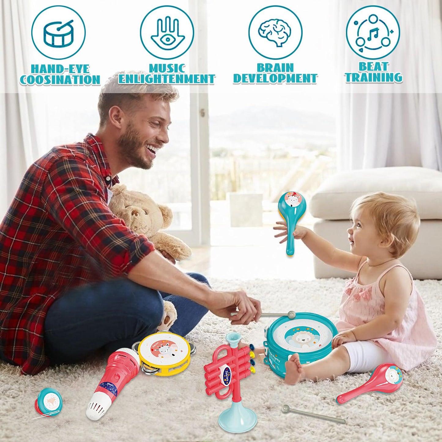 Musical Instruments Set, 8 in 1 Musical Toy for Toddlers 1-3, Baby Toys for 12-24 Months, Learning Toys for 1 2 3 Year Old Boys Girls