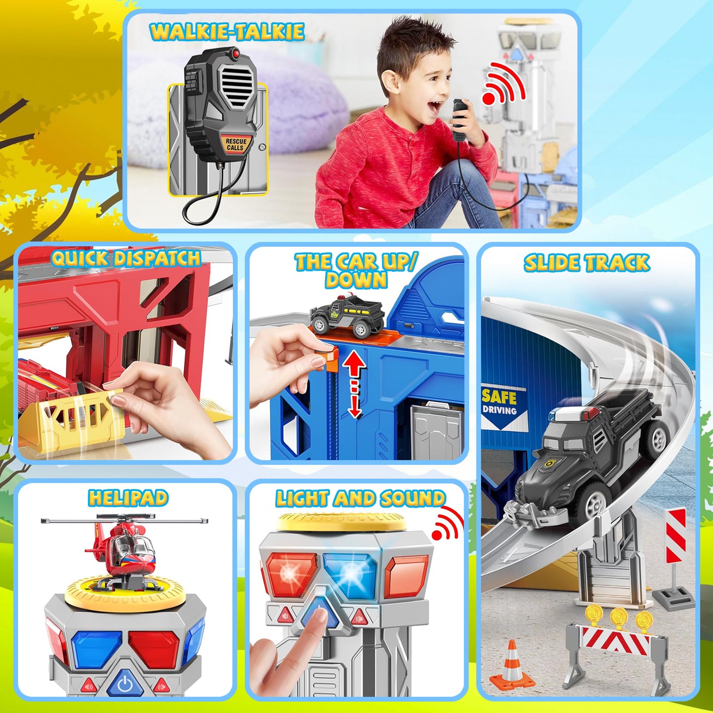 Toys for 3 4 5 6 Years Old Boys - Car Toddler Playset - Police & Fire Station Transform Track Toy - Birthday Gift for Boys 3-6 Years