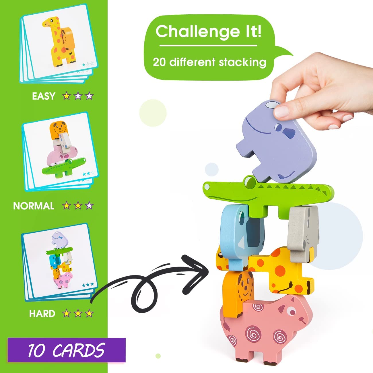 Style-Carry Montessori Toys for Kids 1 2 3, Wooden Stacking Building Blocks Construction Preschool Educational Gifts for Toddlers Boys Girls