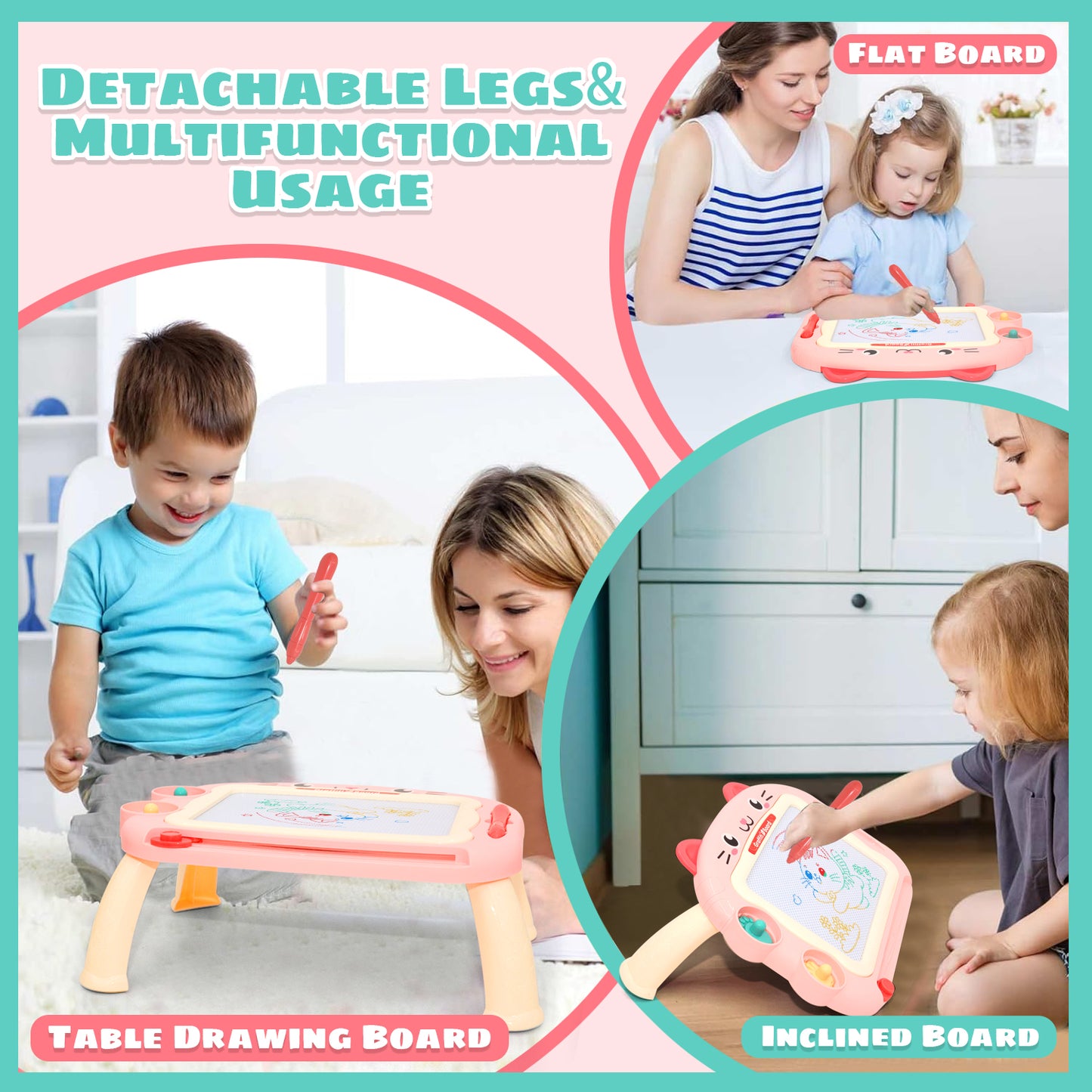 Drawing Doodle Board Toys - Learning Toys for 1 2 3 Year Old Girls - Educational Toys for Toddlers 1-3 (Pink)