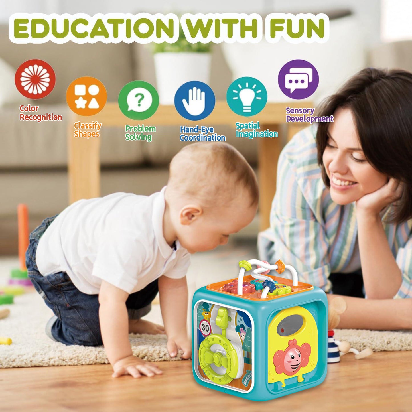 Toys for 1 Year Old, 6-in-1 Montessori Toddler Toys 1-3, Learning Toys for 1 2 3 Year Old Boys Girls, Christmas and Birthday Gifts for kids Aged 1-2