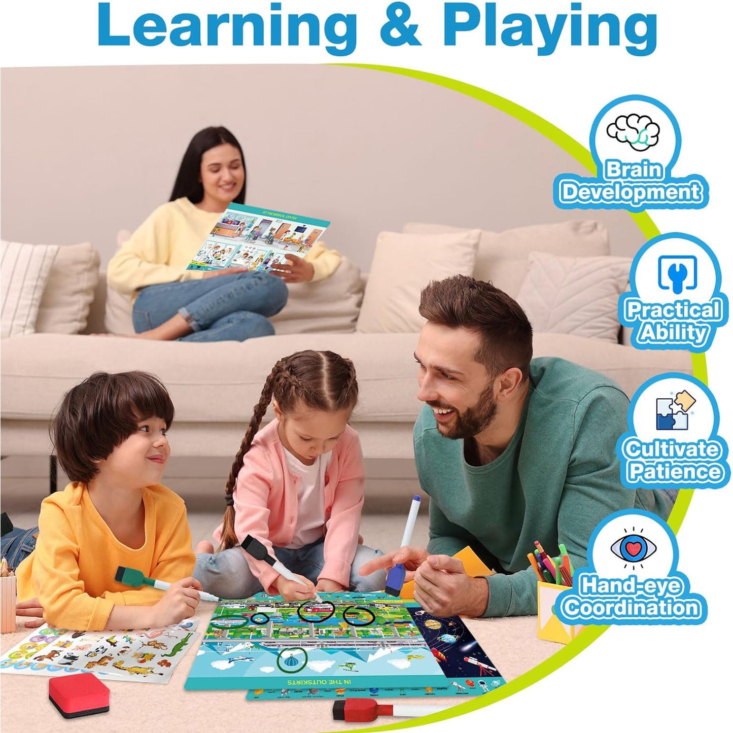 Style-Carry Educational Game for Kids, Search and Find Toy for Toddler 3 4 5 6 7 Years Old Reusable Preschool Learning Activity Mats, Kindergarten Gift for Boy Girl Ages 3-6