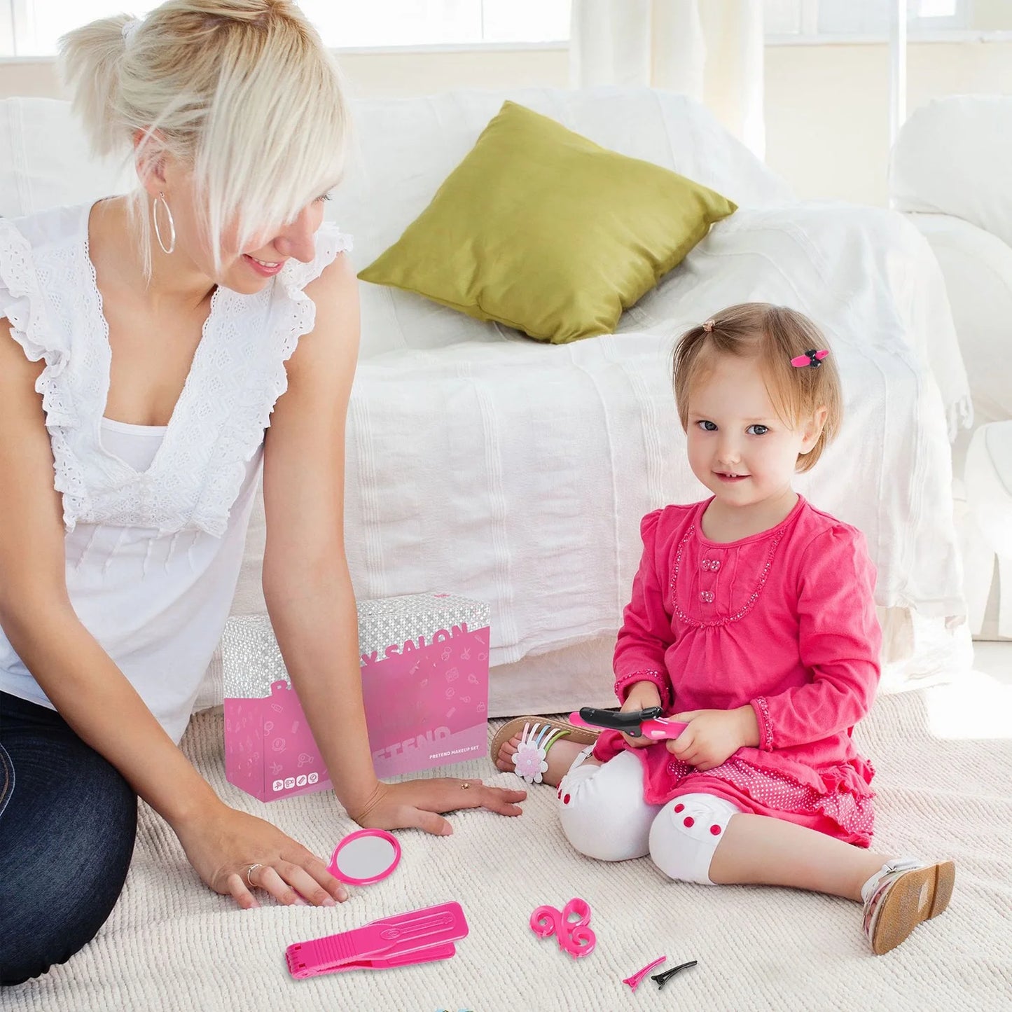 Pretend Play Hair Salon Set for Little Girls, Girl Makeup Kit, Toddler Toys Doll Accessories, Kids Hair Salon Playset Toys for 3 4 5 6 7 Year Old Girls Christmas Birthday Gifts