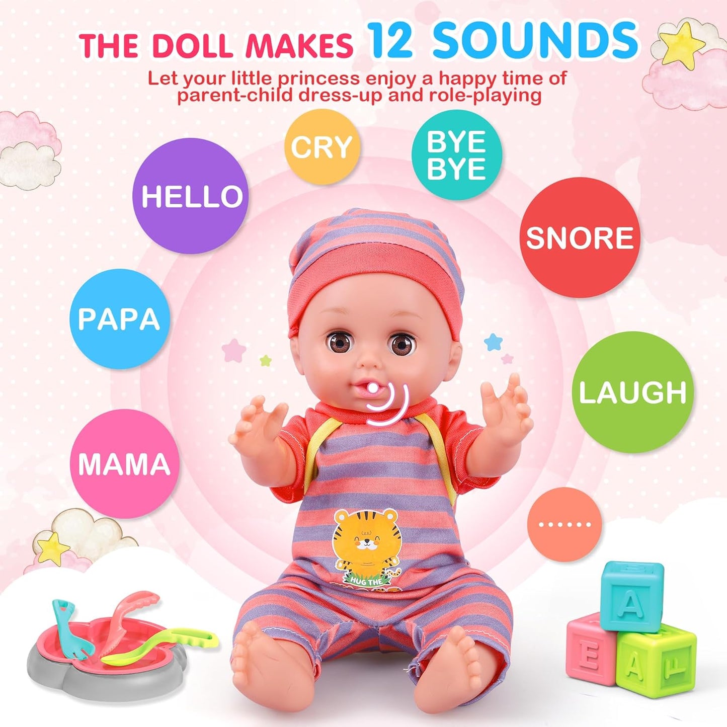 Baby Care Doll Toys Set Toy Set for Girls 2 3 4 5 Year Old, Pretend Play Toddler Toys, Birthday Gifts for Age 3-5 Years Girls