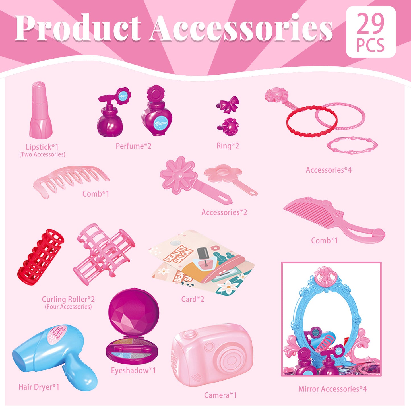 Pretend Play Toys for Toddler Girls Kids Makeup Vanity Set Toddler Toys Ages 2 3 4 5 6, Little Princess Portable Toddler Vanity Set Toys for Girls 3-6 Years