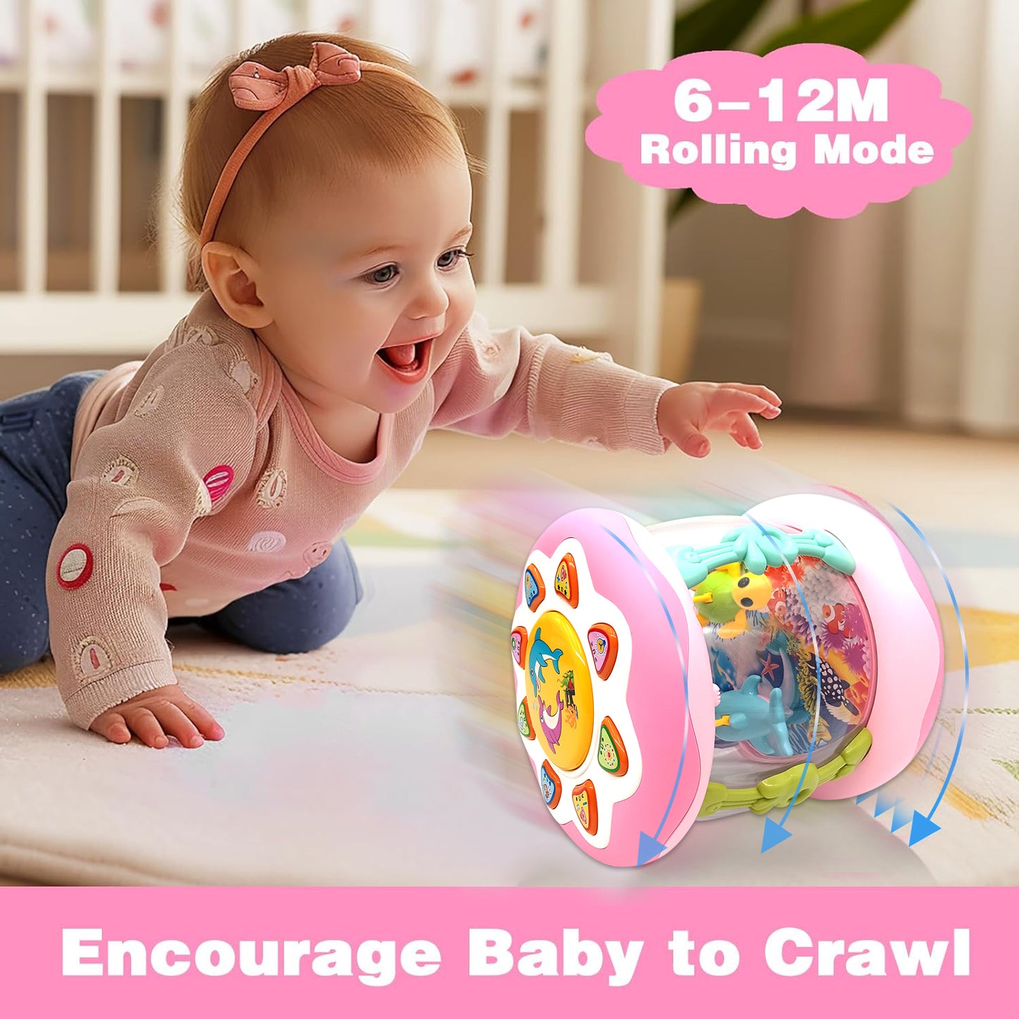 Toys for 1 Year Old Girls - Ocean Rotating Light Up Toy - Crawling Learning Toy for 2 Year Old Toddlers - 6 to 12 Months Baby Birthday Christmas Gifts