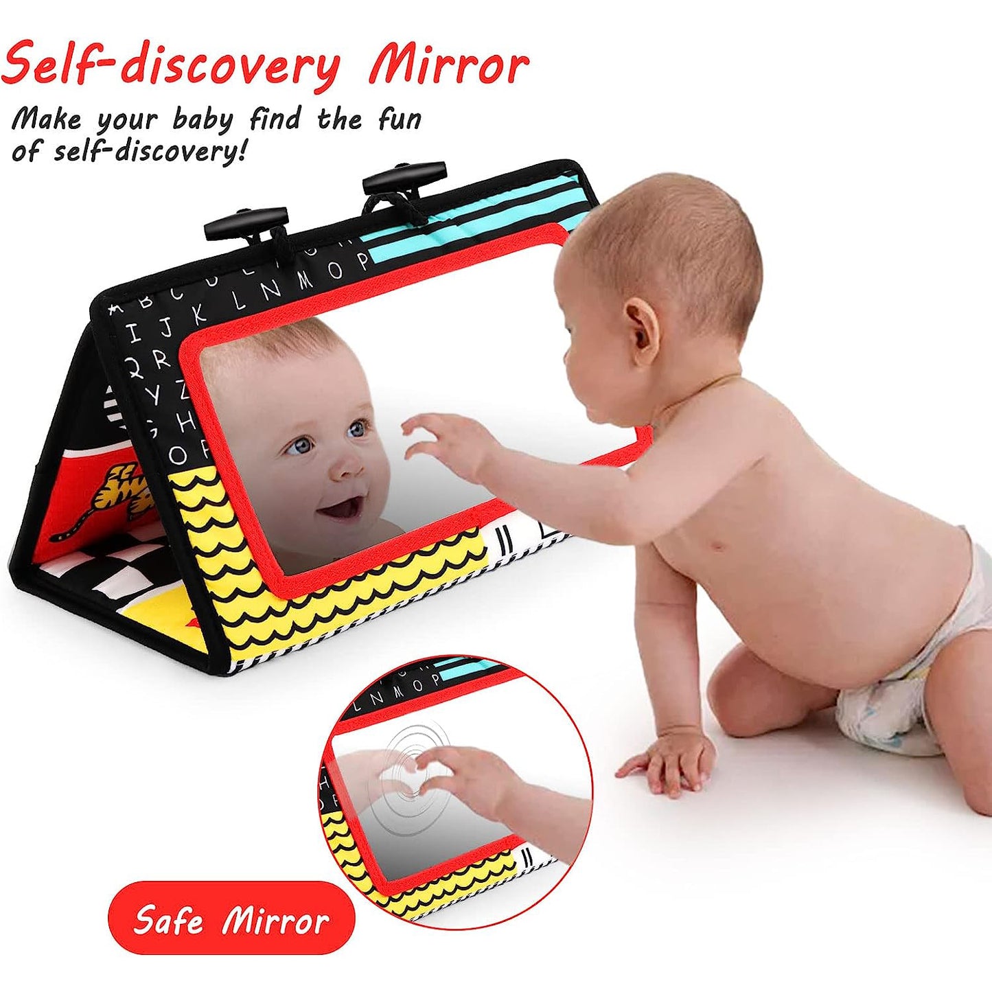 Tummy Time Mirror Newborn Toys Infant Toys 0 3 6 9 Months, Baby Toys 0 6 Months, Black and White High Contrast Baby Toys 0 3 4 6 9 12 Month Boys Girls Sensory Toy