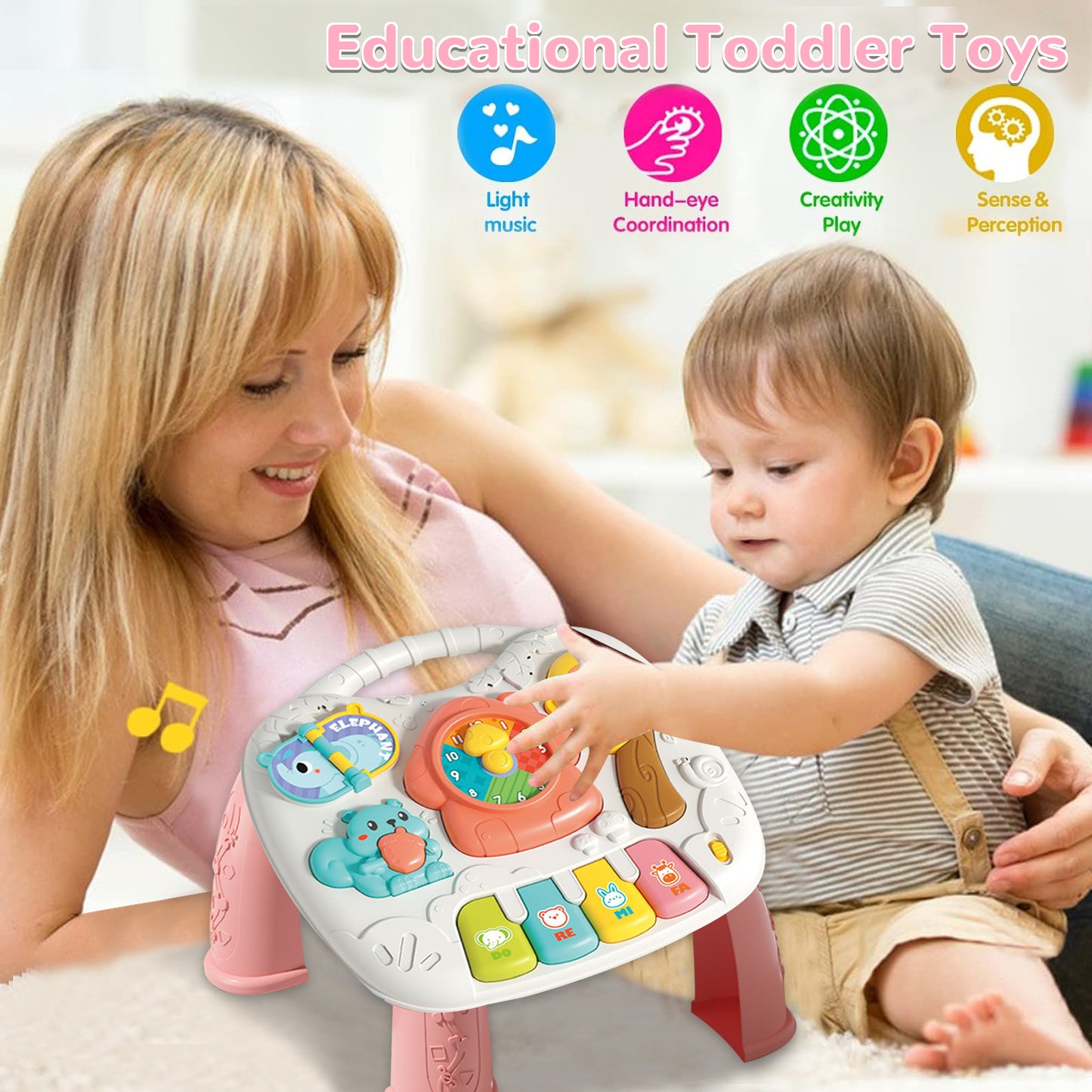 Baby Interactive Activity Table Toys, Learning Toys for 1 2 3 Year Old Girls, Montessori Toys for 1 Year Old, Christmas Birthday Gifts for Girls