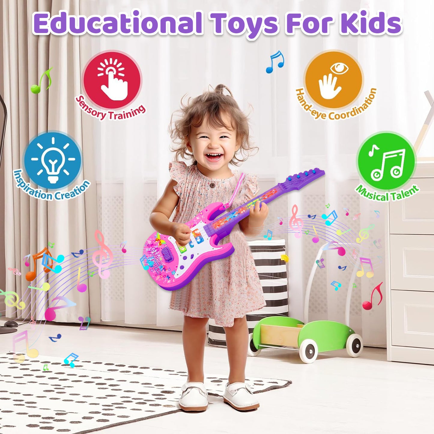 Guitar Toys for Girls 3-6 Years, Musical Instruments for Kids Ages 3+ Years, Toddler Girls Toys 3 4 5 6 Year Old
