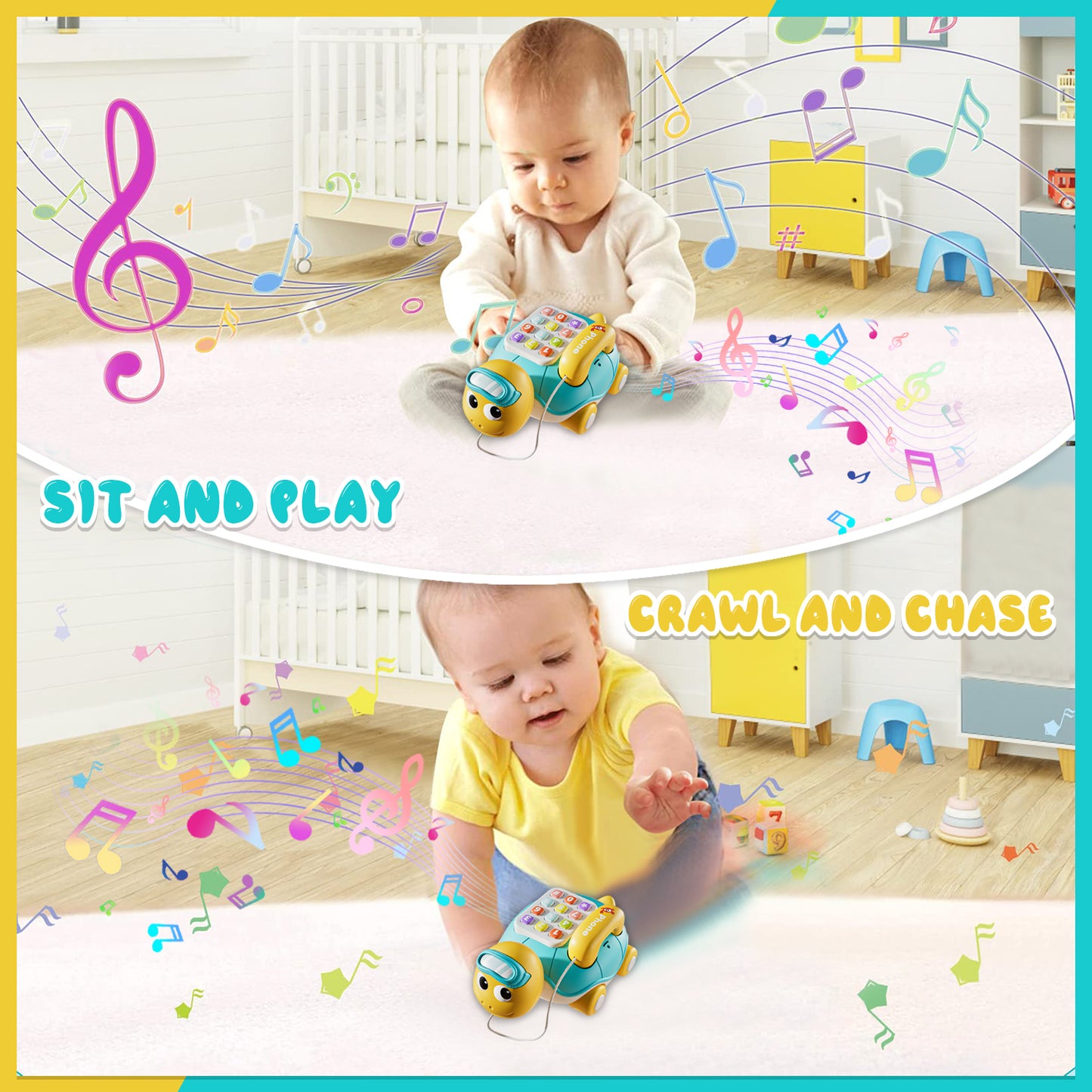 Baby Toys 6 to 12 Months, Musical Turtle Crawling Toys, Early Learning Educational Toy with Light & Sound, Christmas Birthday Gifts for Boy Girl 1-2 Year Old