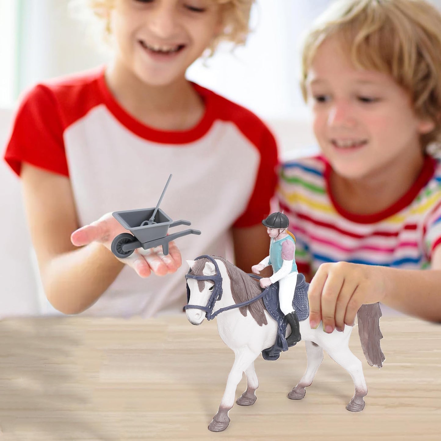 Style-Carry Horse Stable Figurine Playset Horse Toys with Rider Hurdle Figures Fence Kids Pretend Play Horse Racing Toys Set for 3 4 5 6 Year Old Boy Girl