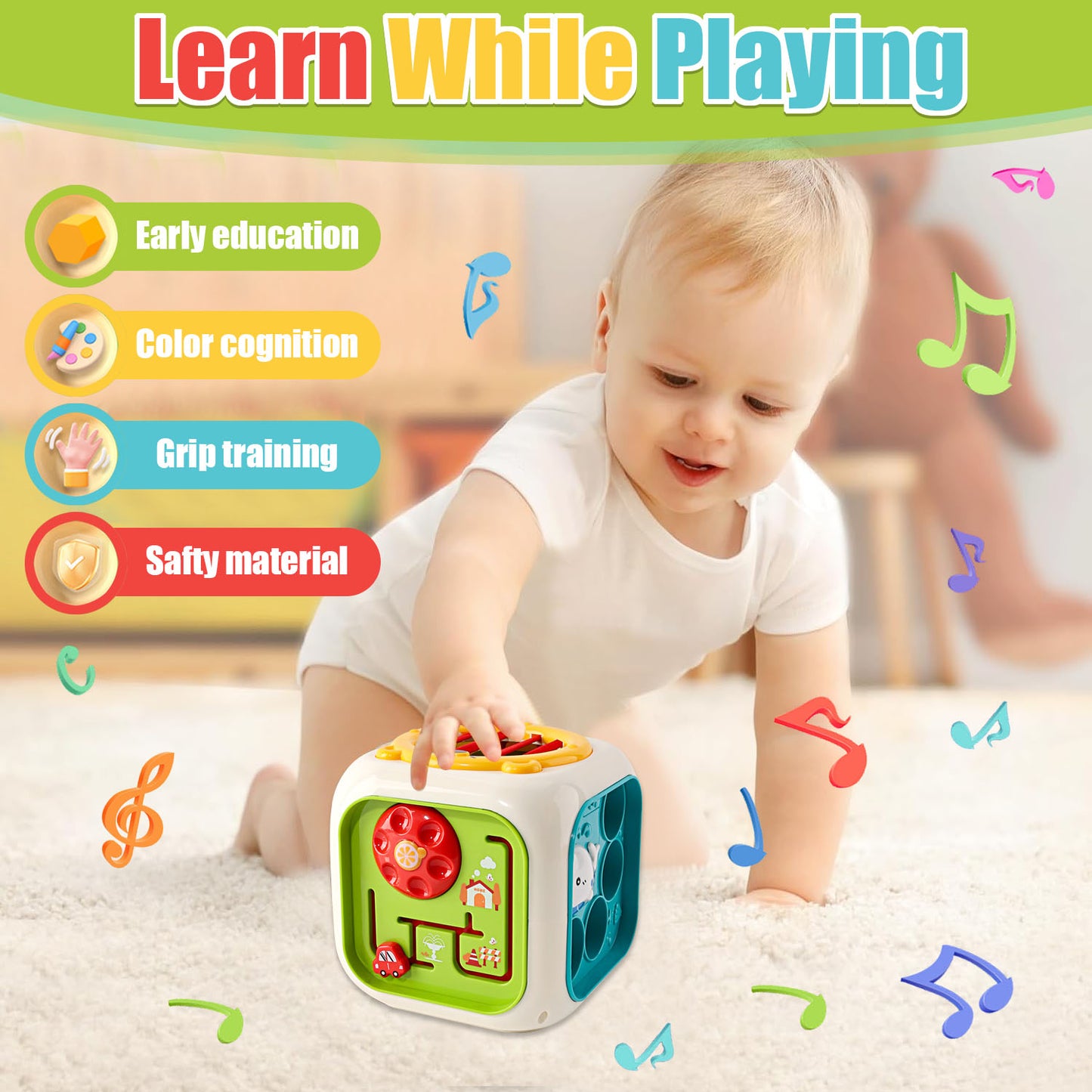 Baby Toys for 12-24 Months, 6 in 1 Montessori Activity Toys for 1 Year Old, Shape Sorter Toy for Toddlers 1-3, Learning Educational Toys for 1 2 3 Year Old Boys Girls