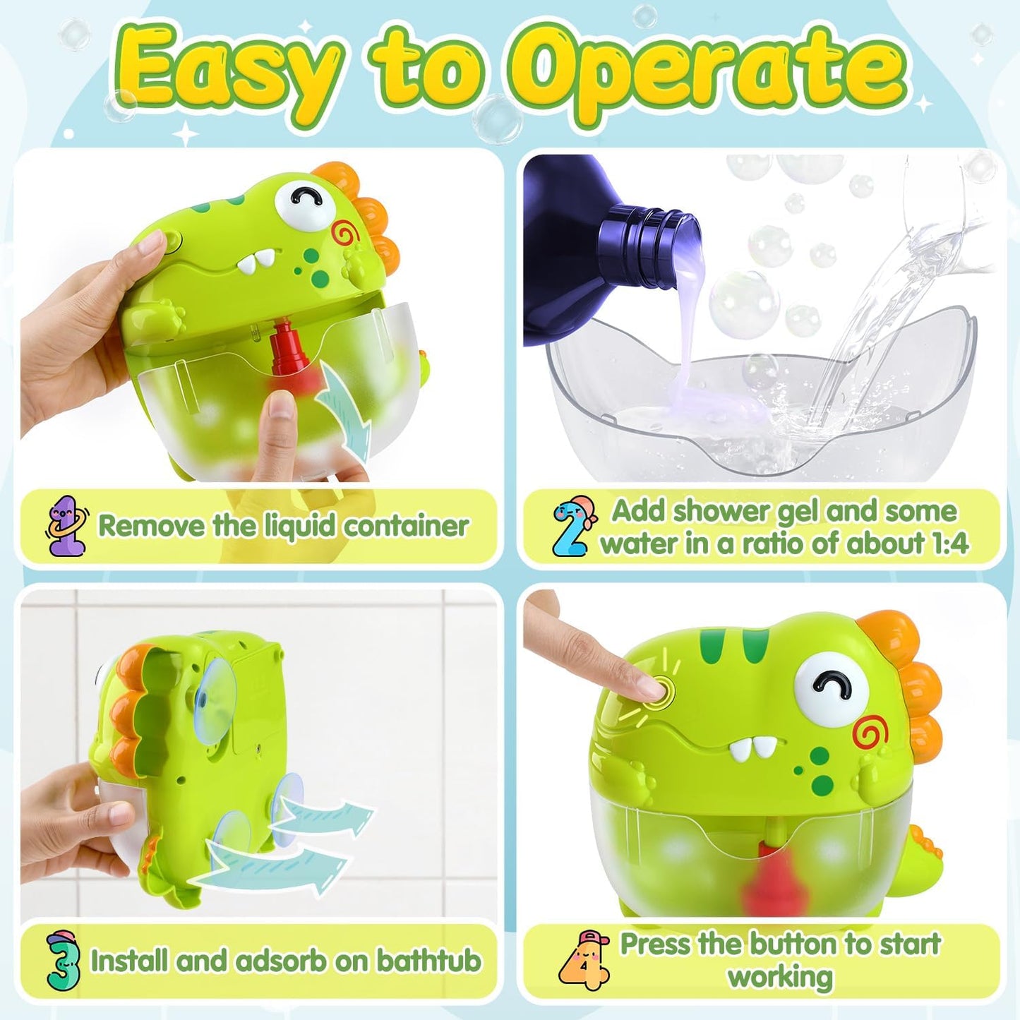 Baby Bath Toys, Dinosaur Bubble Machine Toys with Music, Light Up Bathtub Toys for Toddlers 1 2 3 Years, Bubble Maker Gift for Boys Girls