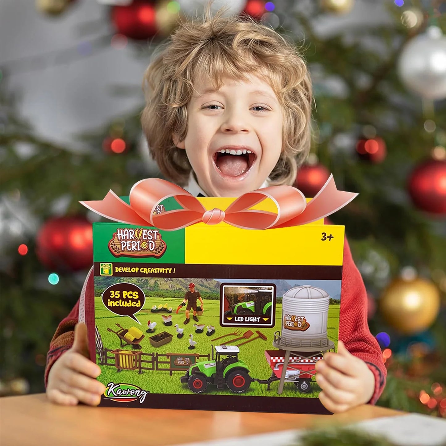 Farm Animal Tractor Toys, Barn Toy Combine Harvester Tractor, Car Toy for 3 year old Boys, Tractor Toys for Boys 3-6 years