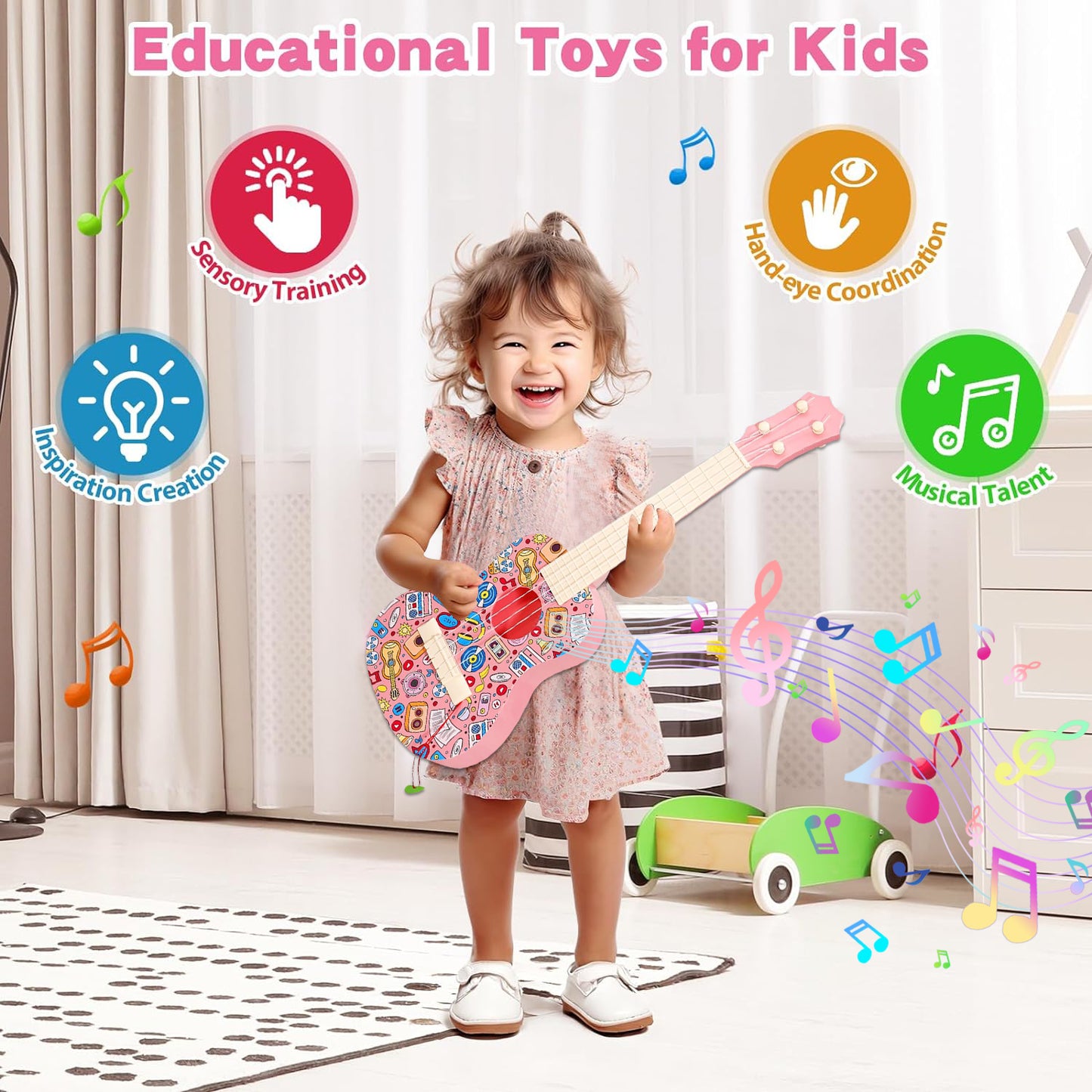 Kids Guitar Toy, Musical Instruments Learning Educational Toys, Guitar Toys Toy for Toddler Kid Girls Children Age 4 5 6 7 8 9 10 Year Old