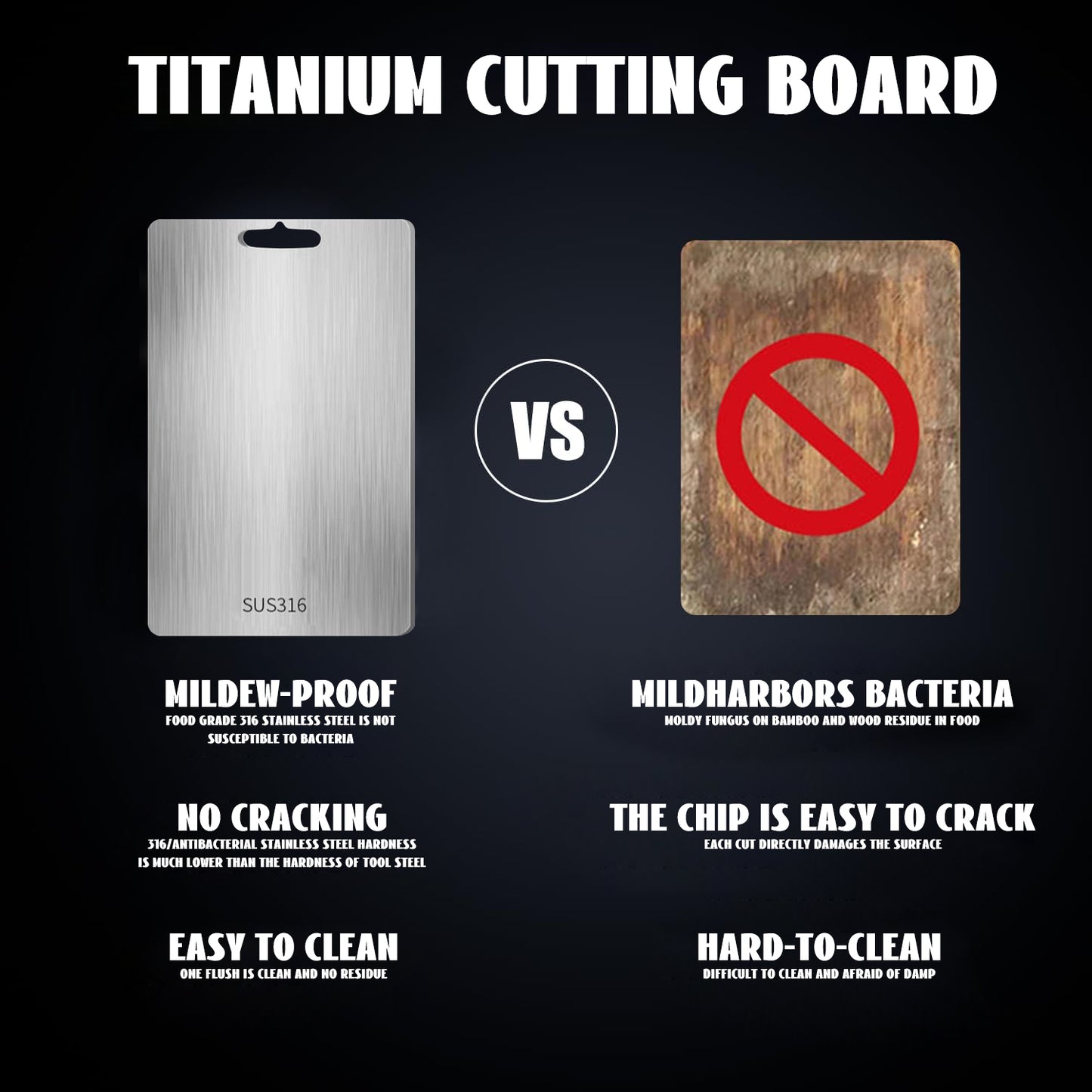 Titanium Cutting Board, Steel Cutting Boards For Kitchen, Double-Sided Stainless Steel Cutting Board 316 for Cutting Vegetables Meat (13 * 9 in)
