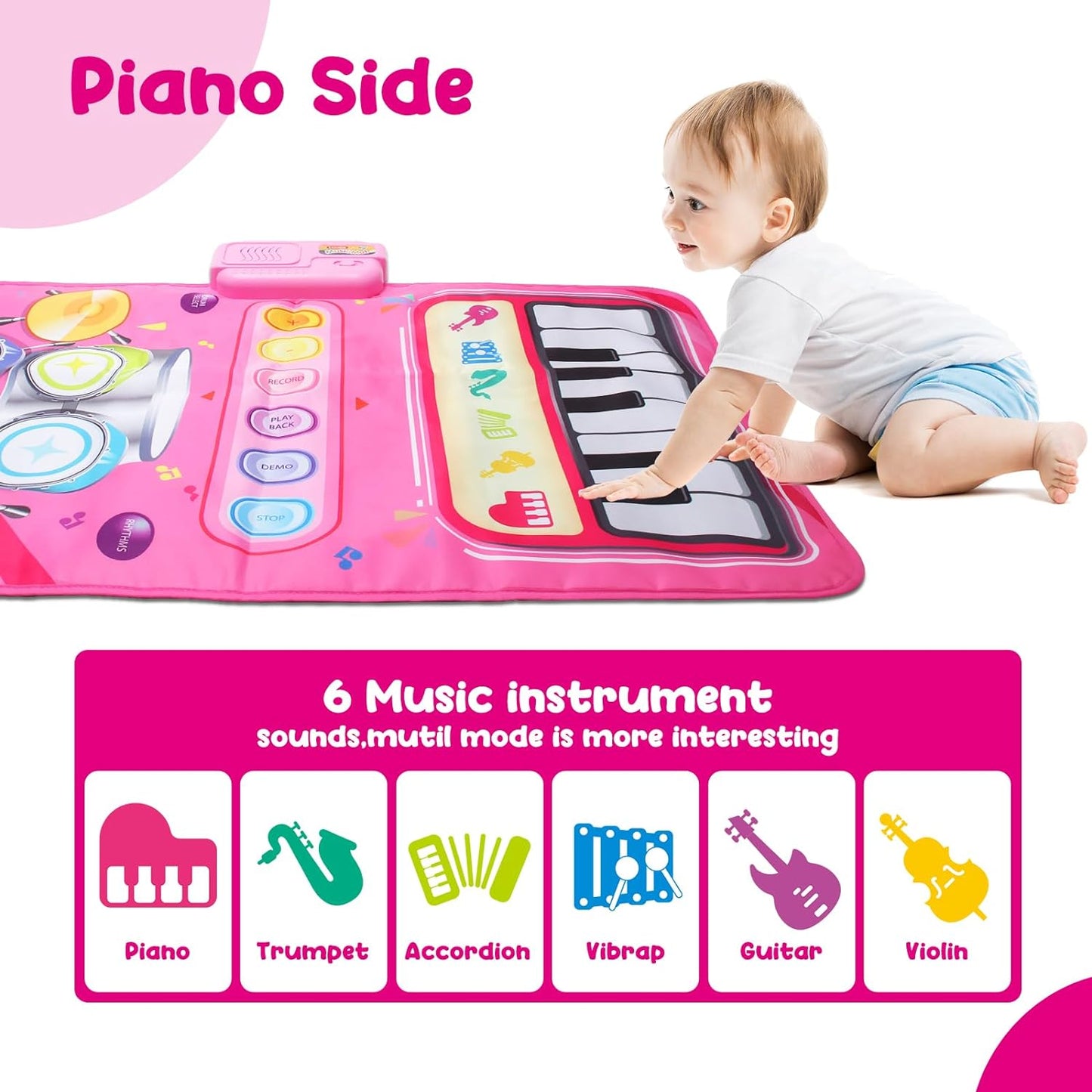Style-Carry 1 Year Old Girl Gifts, Piano Mat Baby Toys for 1 Year Old Girl, 2 in 1 Toddler Music Mat with Keyboard & Drum, Early Educational Musical Toys First Birthday Gifts for 1 2 Year Old