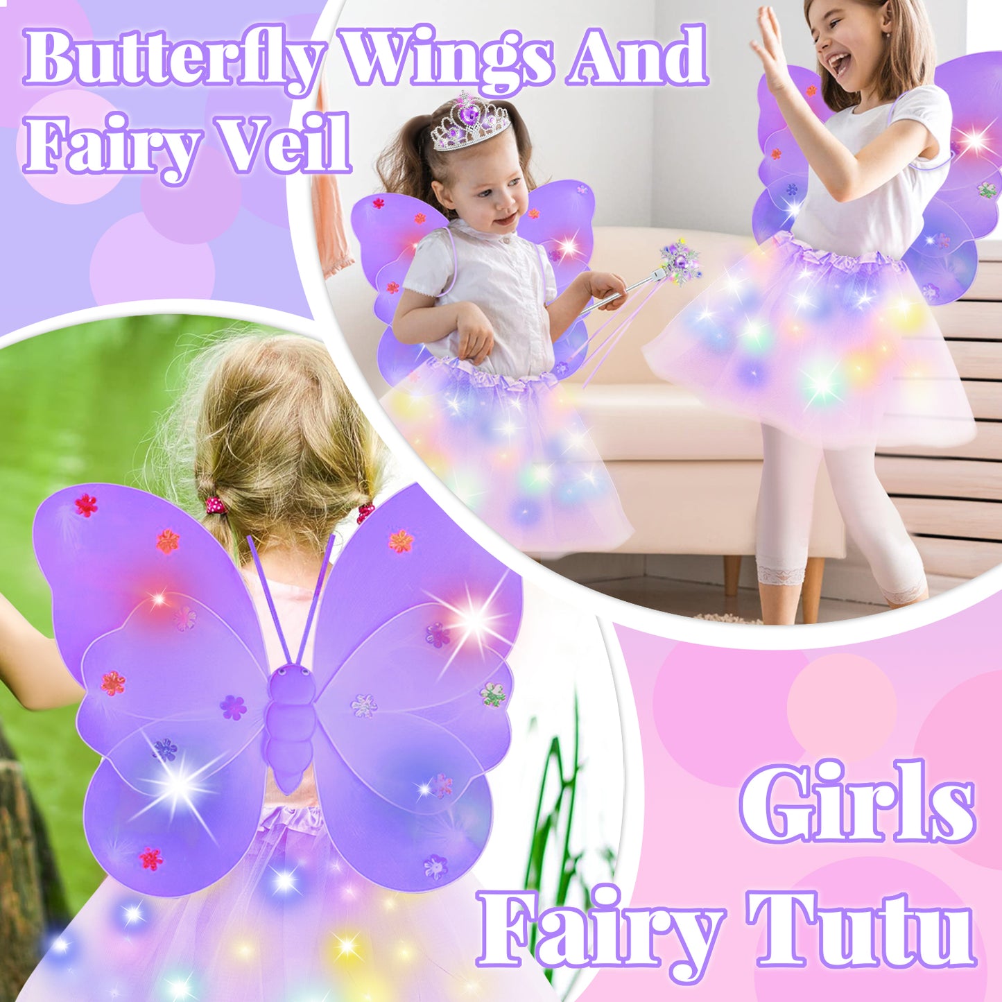Princess Dress Up for Toddlers 3 4 5 6 Year Old, Princess Toys for Girls 3-6, Light Up Butterfly Wings Toddler Toys Age 3 4 5 6
