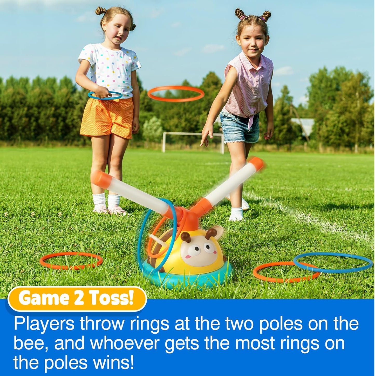Outdoor Toys for Kids Ages 4-8, 2 in 1 Musical Jump Outdoor Games Toys, Toss Ring Game, Indoor Sport Toys Gift for Boys 3-6 Years