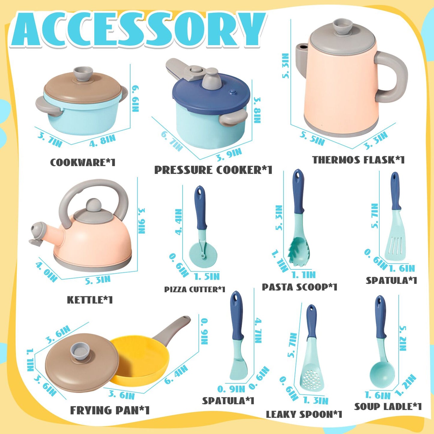 Kids Pretend Play Kitchen Accessories Toys Set, Cookware Pots and Pans Cooking Utensils Playset Toys for 2 3 4 5 6 Year Old Kids Girls Boys Toddlers