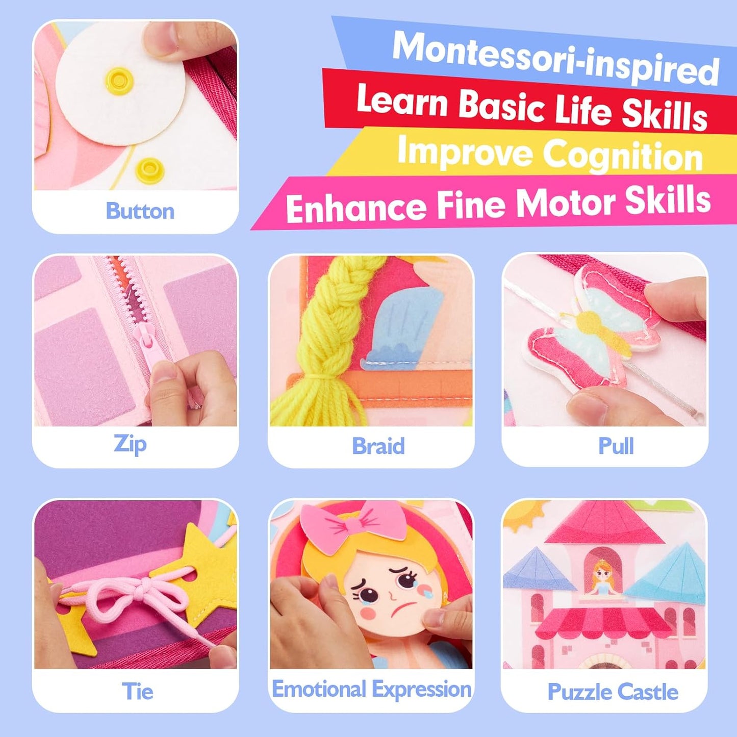 Busy Board Princess Toy for Toddlers 1-3, Montessori Toys for 1 2 3 4 Year Old Girls, Preschool Learning Toy for Kids Girls 2-4