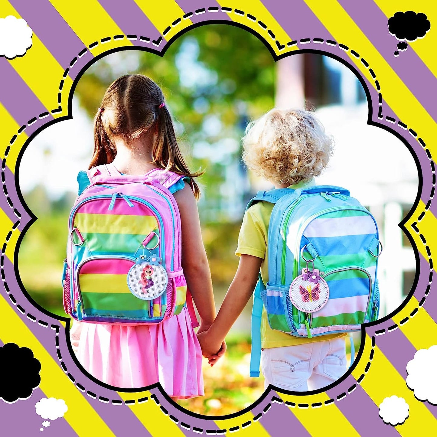 Style-Carry 6 Pcs Cross Stitch Kits for Kids 6-12, Embroidery Kit, Stamped Cross Stitch Needlepoint Starter Kits for Backpack Charms, Ornaments and Needle Craft