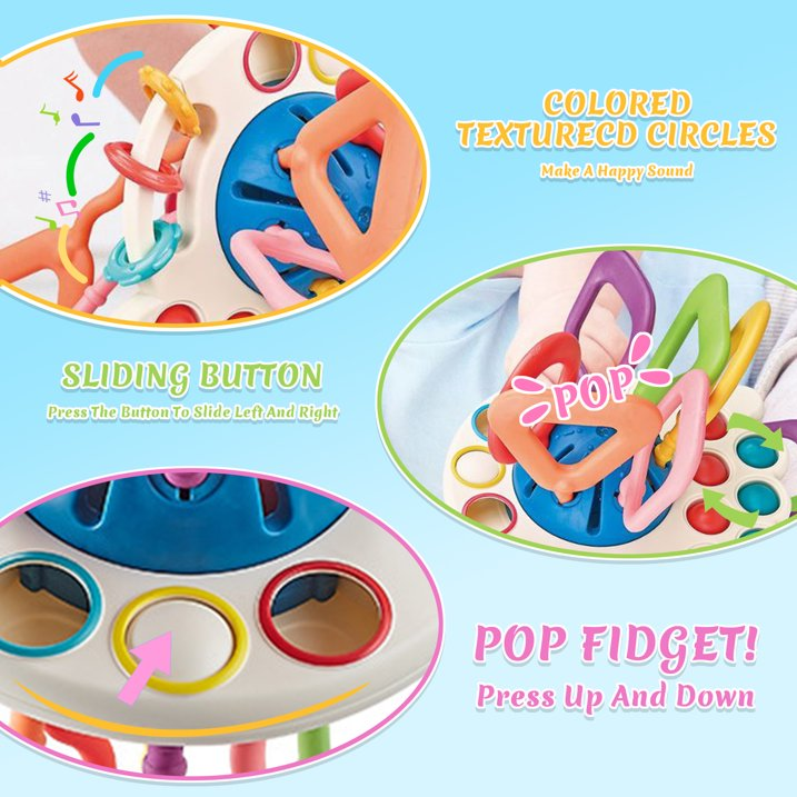 Baby Sensory Toys 6-12 Months,Pull String Teething Toys for 1 Year Old Boys Girls Gifts