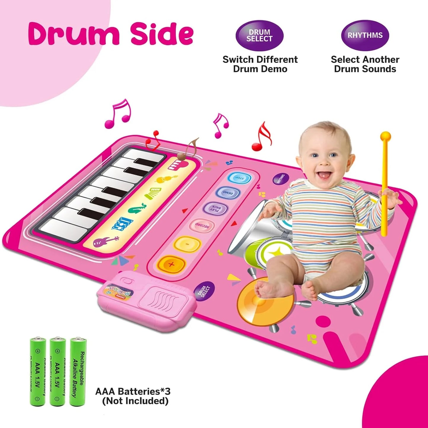 Style-Carry 1 Year Old Girl Toy, Piano Mat Baby Toys for 12 Months, 2 in 1 Toddler Music Mat with Keyboard & Drum, Early Educational Musical Toys, 2 Year Old Birthday Toy Gifts