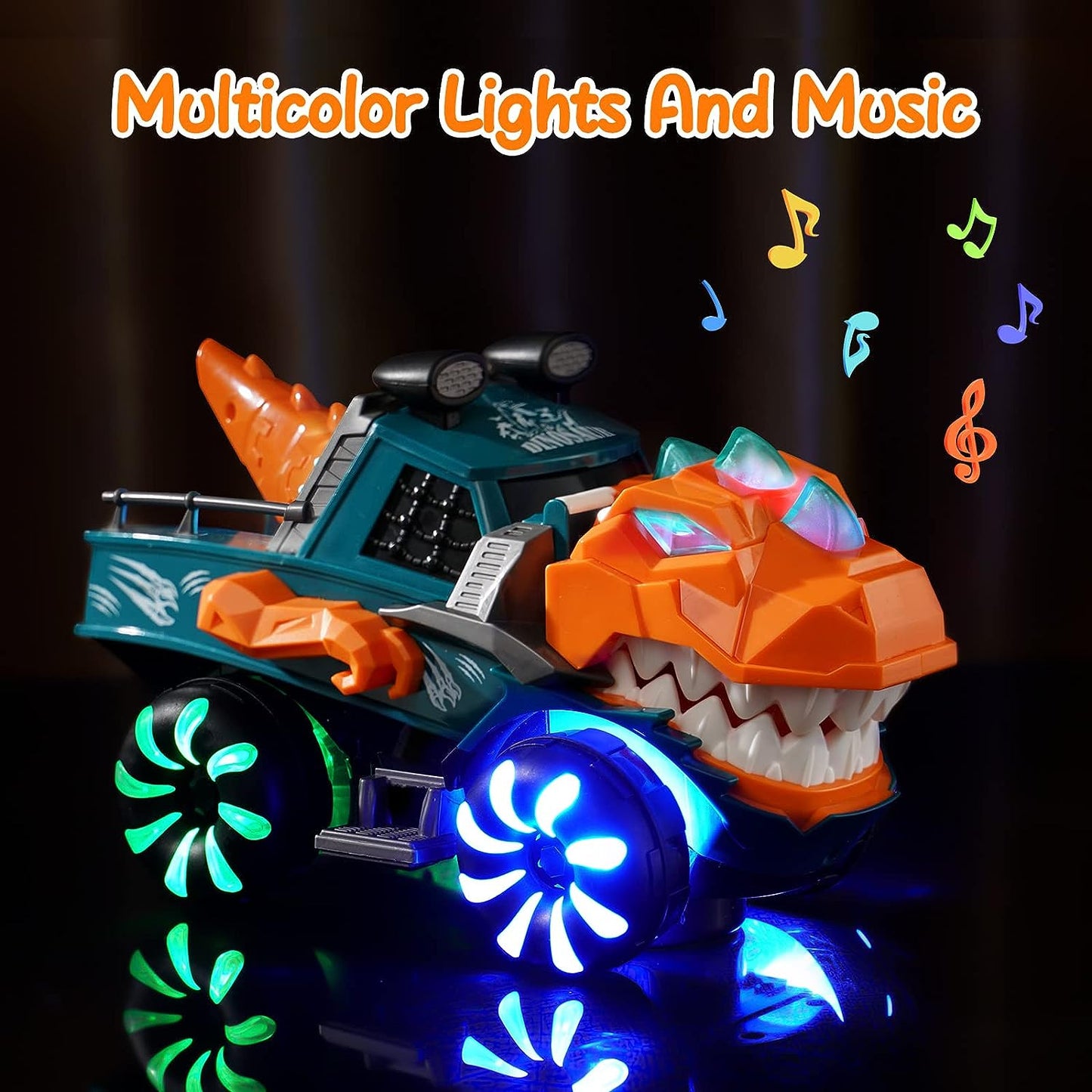 Monster Truck with Flashing Lights Music Roaring Sound, Dinosaur Car Toys for 3 4 5 6 Year Old Boys