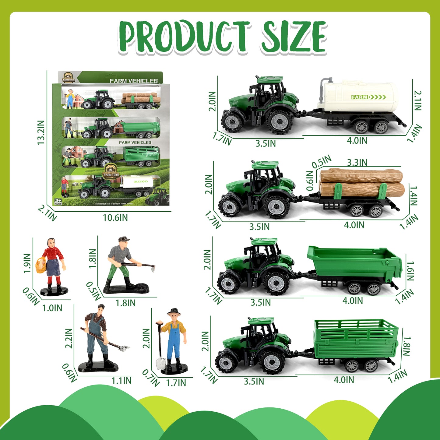 4 Pcs Farm Tractor Toy, Toddlers Farm Toys Tractor Vehicles with Trailer, Truck Toys for Kids 3-6 Years Old, Birthday Gift & Party Favors