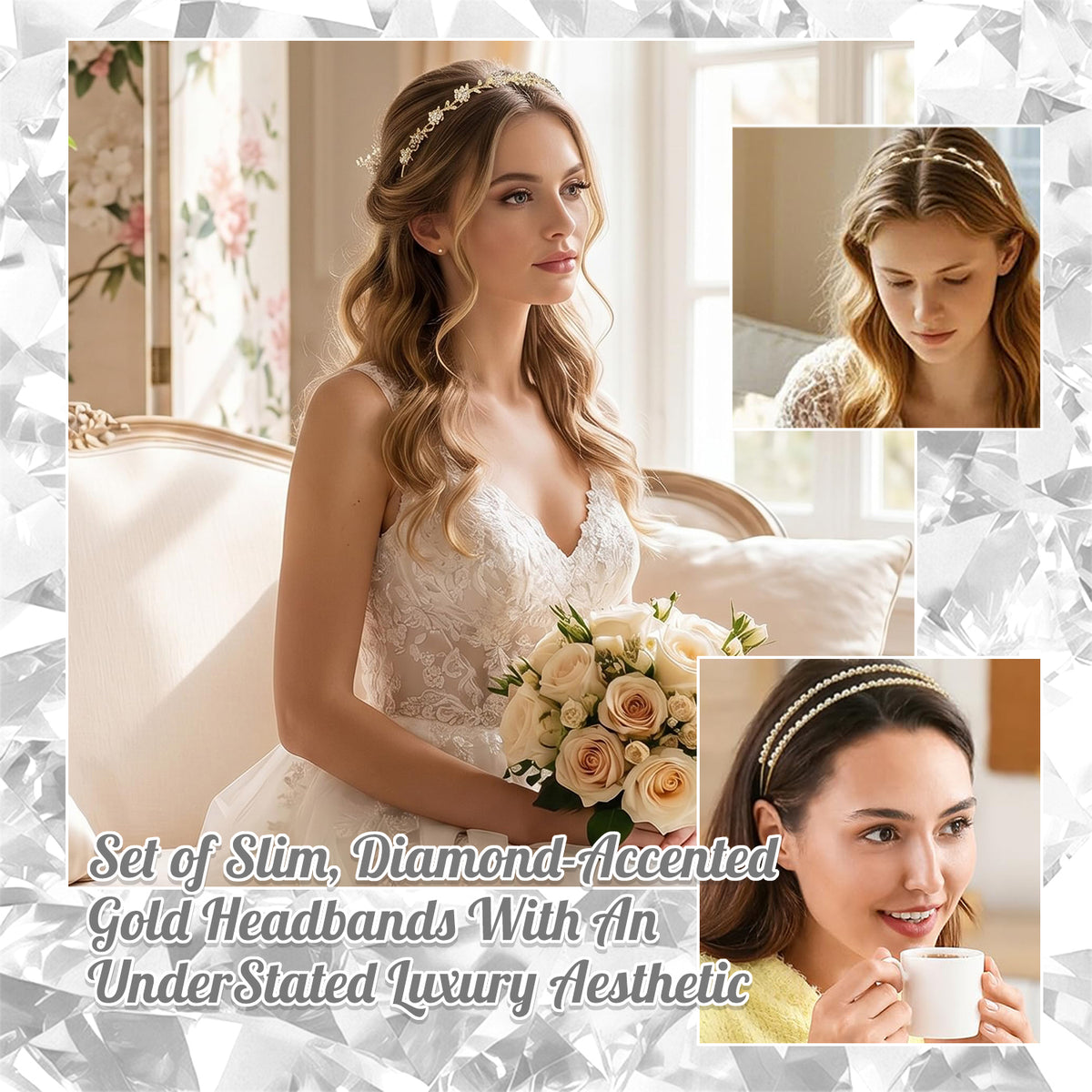 Style-Carry 4 Packs Gold Zircon Rhinestone Thin Headbands, Elegant Decorative Hair Bands for Women, Hair Accessories for Daily Makeup Wedding Prom Party
