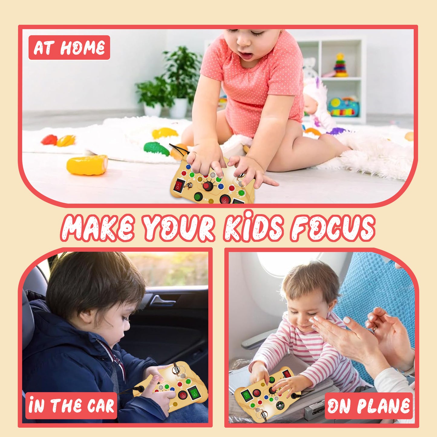 Busy Board with LED Light, Montessori Learning Toys with Toggle Switch, Sensory Toys for Toddlers Boys Ages 1 2 3 Years Old, Travel Toys for Toddler Activities for 1 2 3 4 Years Old Boys Girls