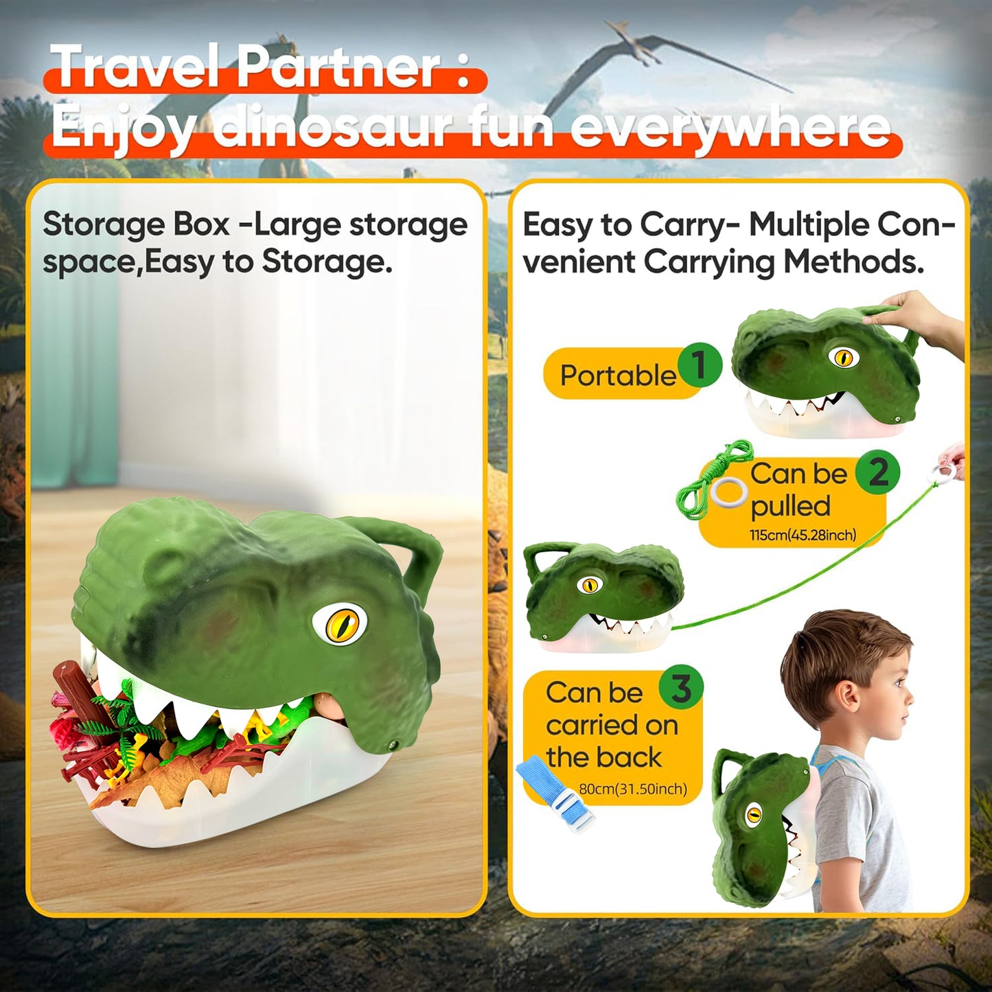 Style-Carry Dinosaur Toys for Kids 3-6 Years, 54Pcs Dinosaurs Figures&Trees&Fence, Dino Toy Gift for Toddler Boys Girls Ages 3 4 5