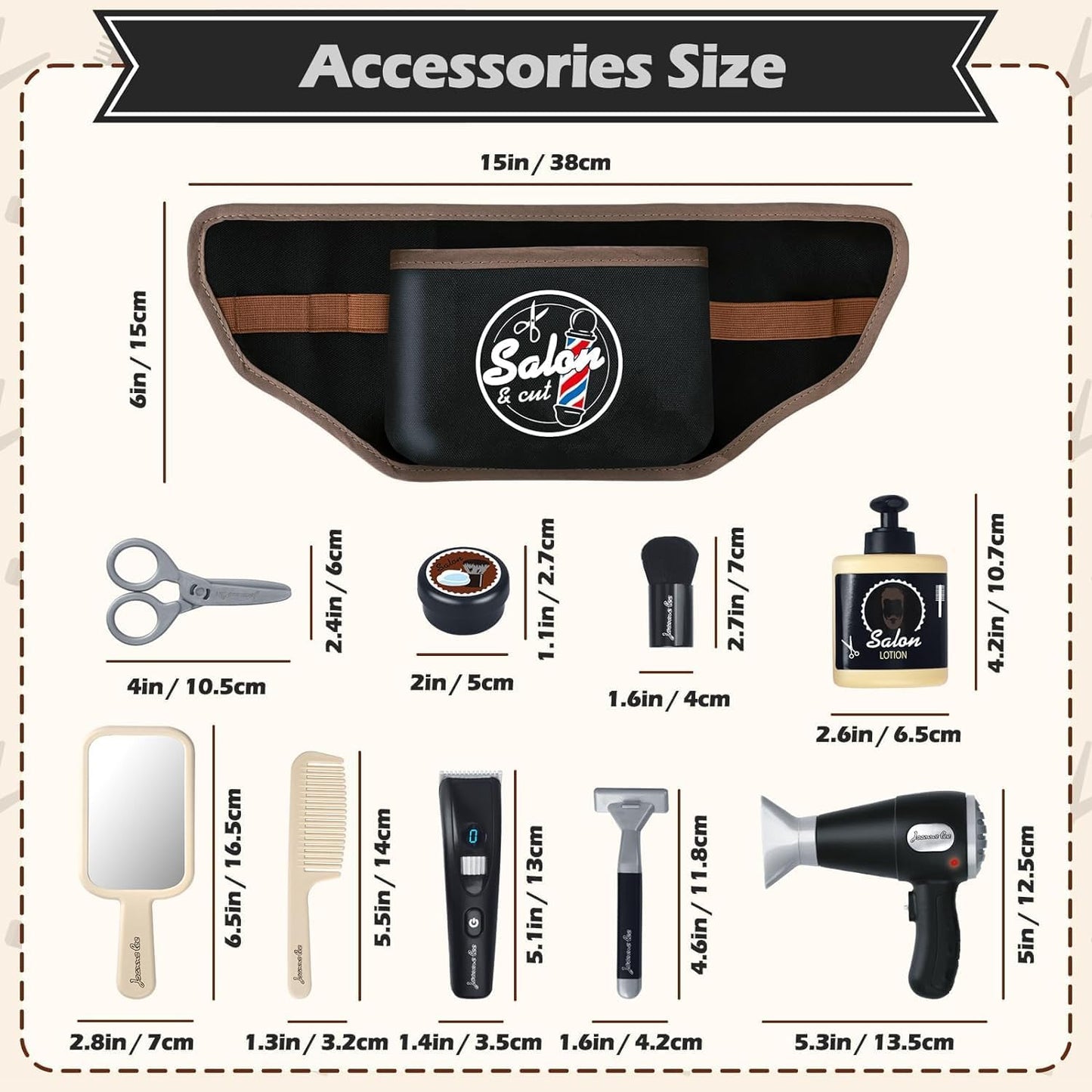 Hair Salon Toys for Boy 2-4 Year Old Gift, Pretend Play Hair Salon Stylist Toy Kit with Barber Apron, Hair Dryer, Mirror, Scissors and Styling Accessories
