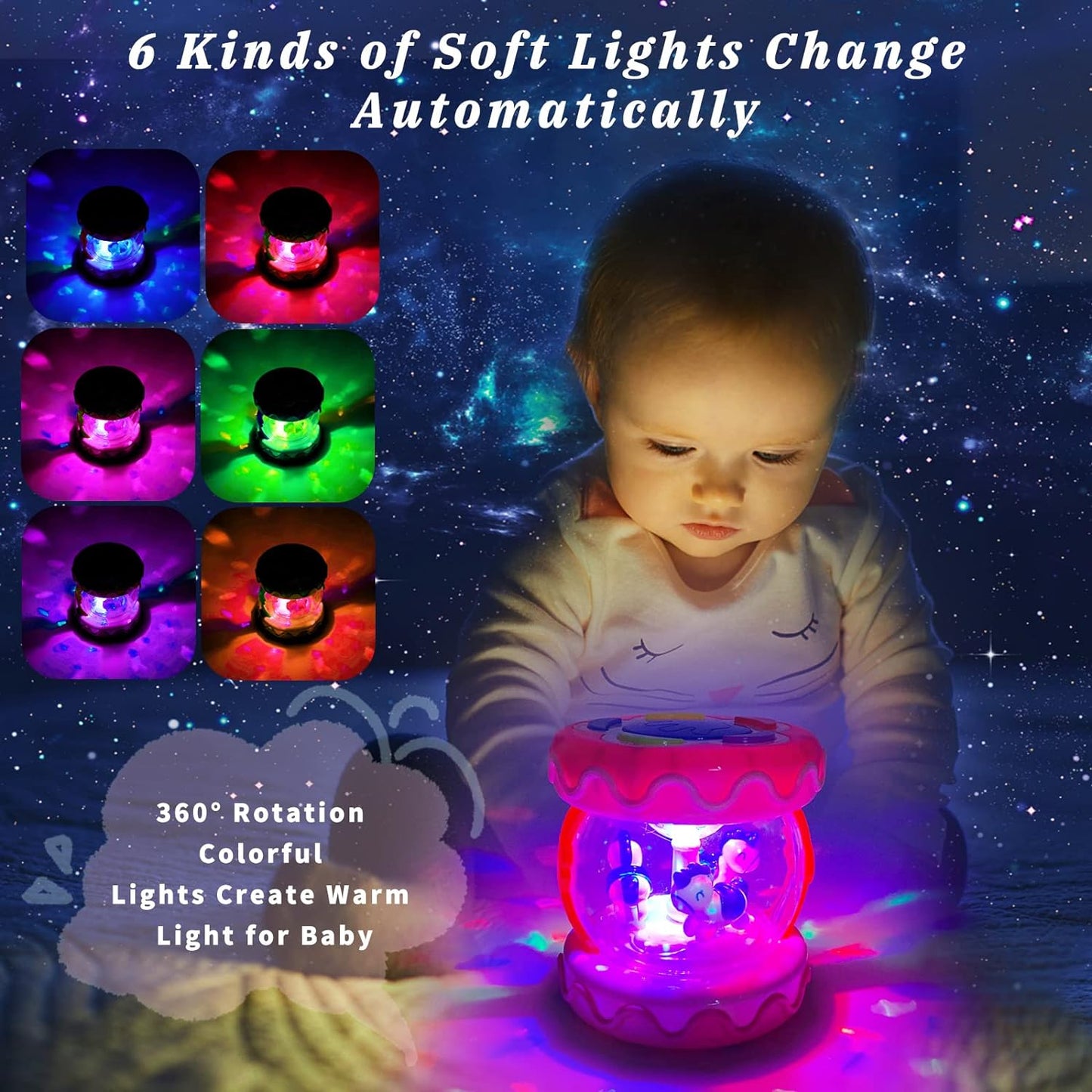 Style-Carry Baby Toys 6 to 12 Months, Musical Learning Infant Toys 12-18 Months - Rotating Light up Baby Music Crawling Toys Educational Toy for Girls