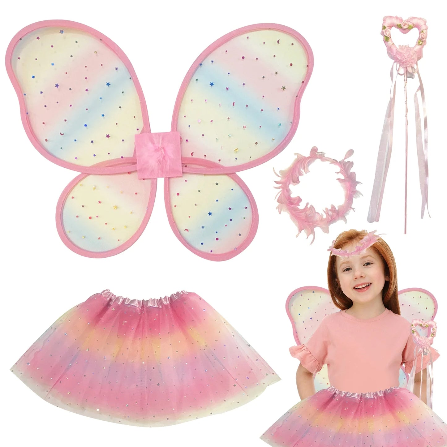 Princess Toys, Princess Dress up for Girls 3 4 5 6 Year Old, Butterfly Wing Fairy Costume Set for Girls 4-6