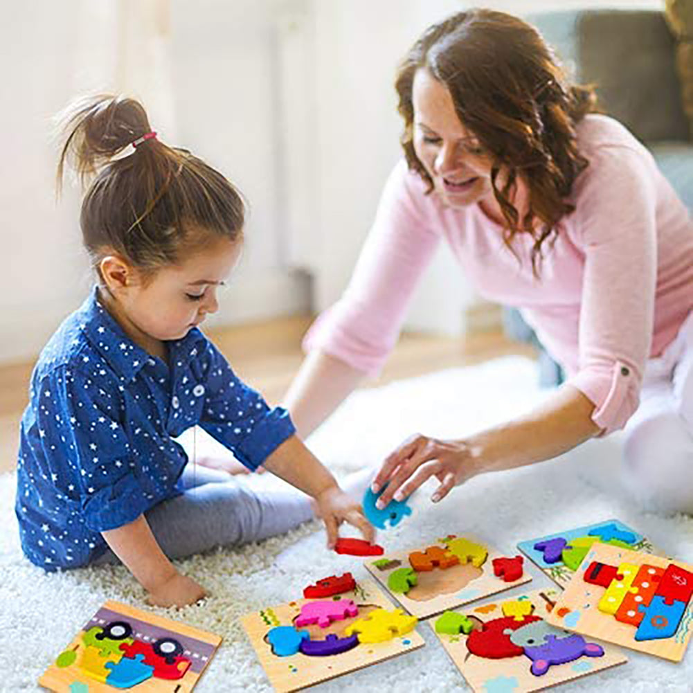 4 Pack Wooden Puzzles for Toddlers 2-4, Animals Jigsaw Puzzles, Montessori Educational Toys Gifts for 2-4 Years Old
