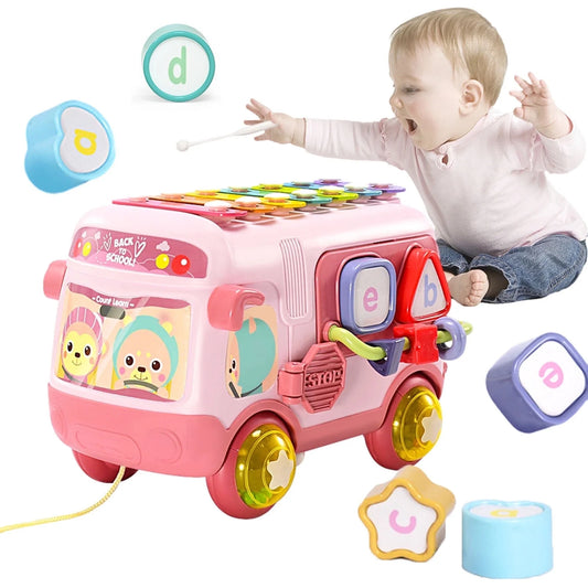 Sytle-Carry Toys for 1 Year Old Girls Boys, Toddler Music Bus Toy, Preschool Educational Toys for 18+ Month Baby