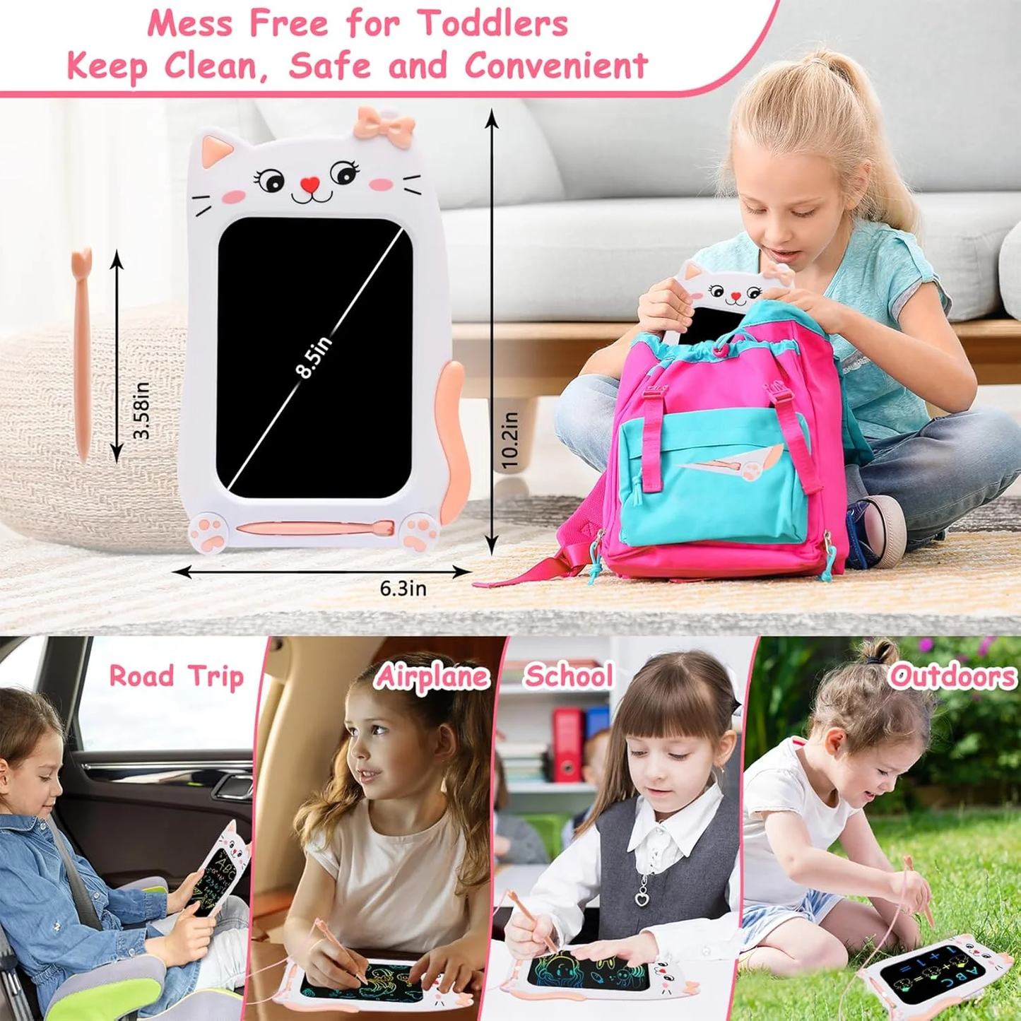 Drawing Board Toys for Girls 3-5, Writing Table Educational Toys for Girls Ages 2 3 4 5 6 Years Old Gifts（8.5in）