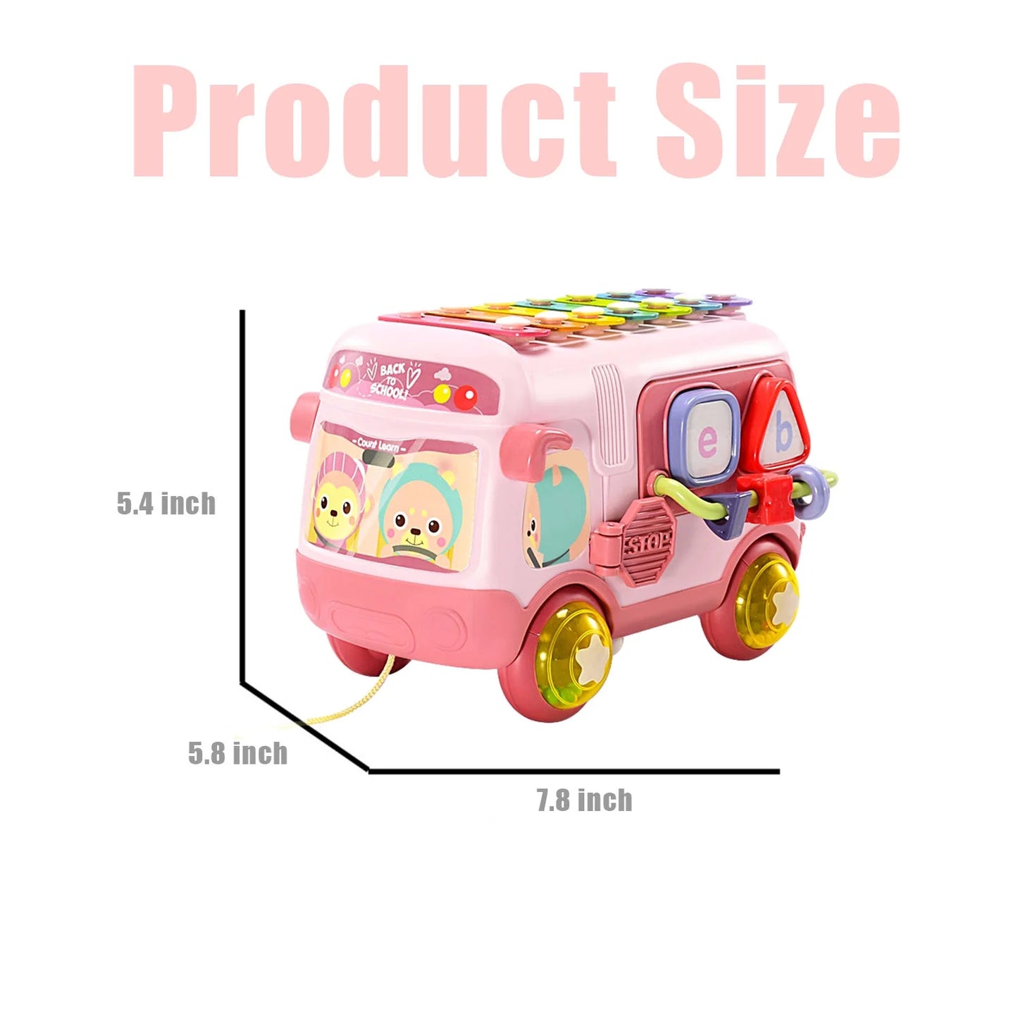 Sytle-Carry Toys for 1 Year Old Girls Boys, Toddler Music Bus Toy, Preschool Educational Toys for 18+ Month Baby