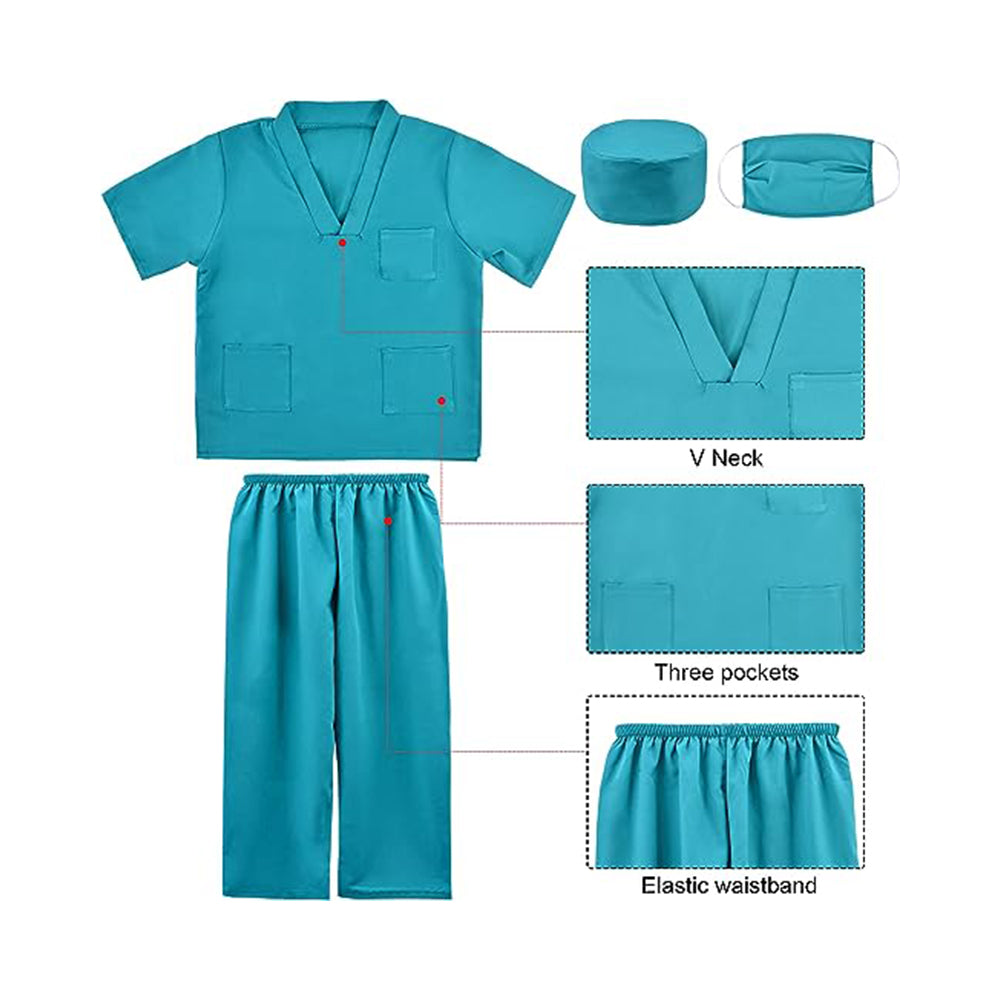 Style-Carry Doctor role play for kids come with scrubs pants and accessories, suitable for boys and girls aged 8-11 years old