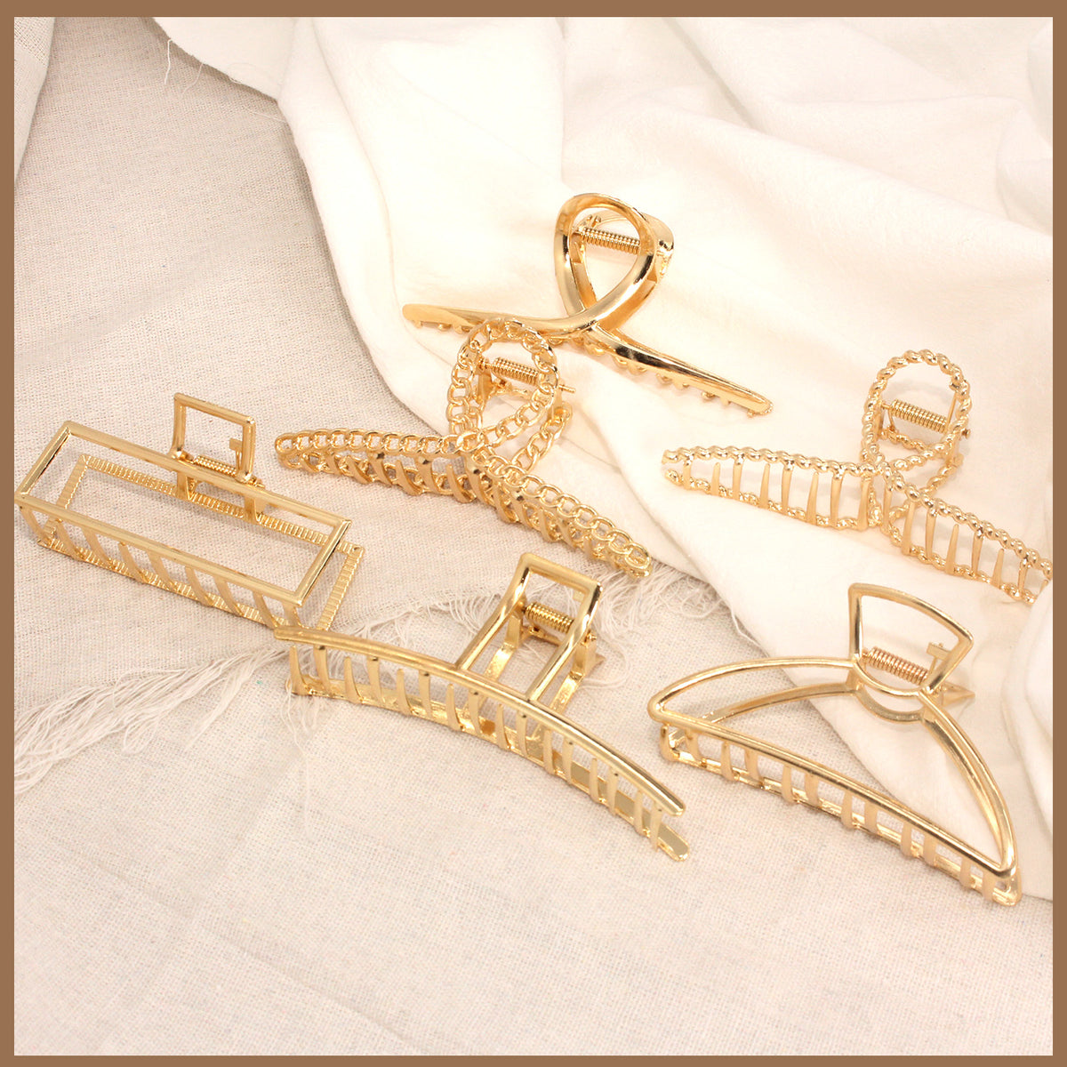 Style-Carry 6 Pcs Large Metal Hair Claw Clips for Thick Hair, Non-Slip Gold Color Jaw Clamps, Fashion Styling Hair Accessories for Women Girls