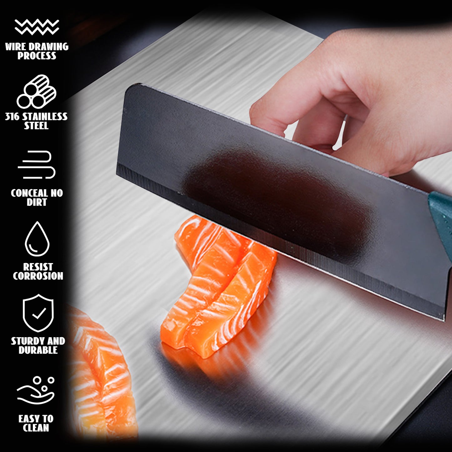 Titanium Cutting Board, Steel Cutting Boards For Kitchen, Double-Sided Stainless Steel Cutting Board 316 for Cutting Vegetables Meat (15.4 * 11 in)