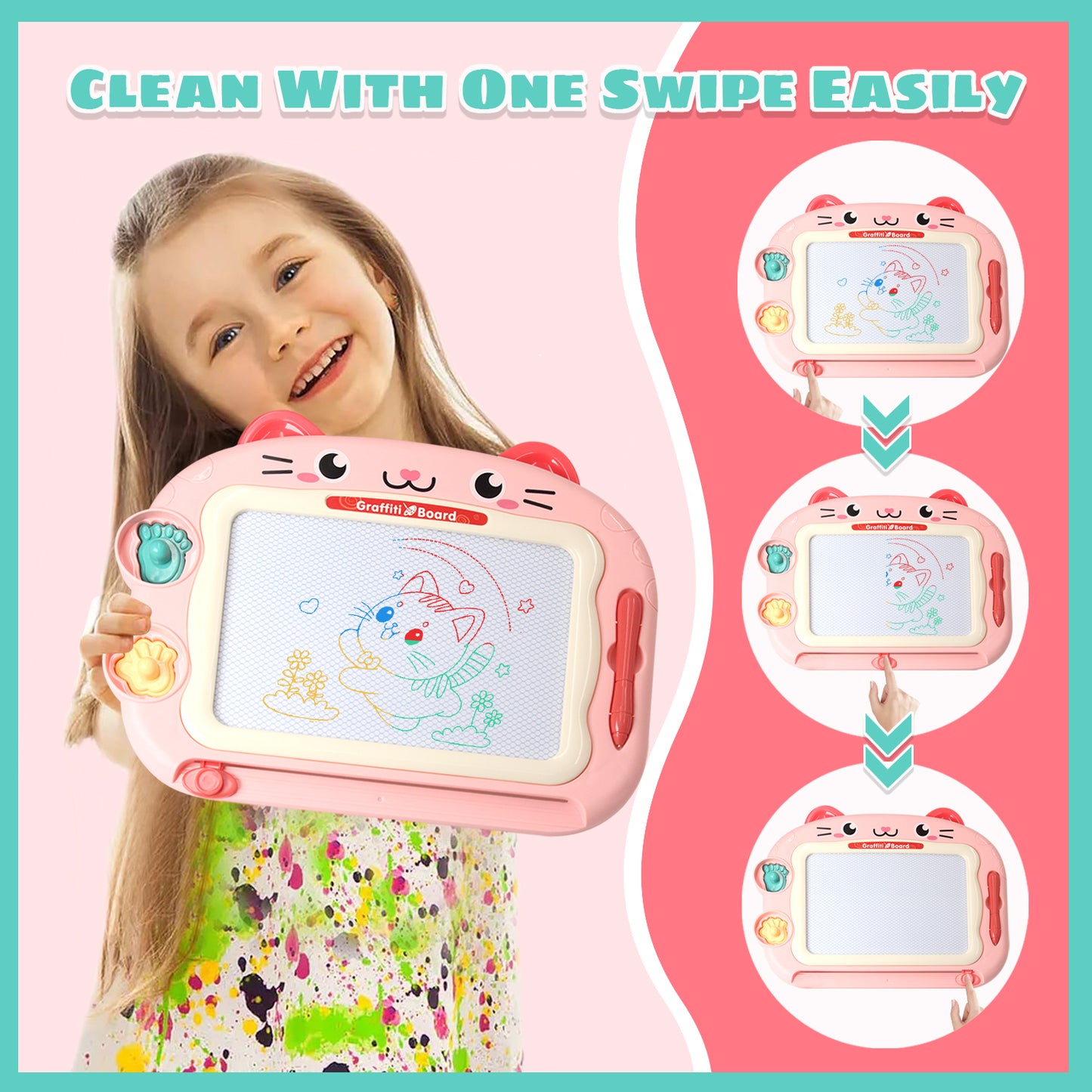 Drawing Doodle Board Toys - Learning Toys for 1 2 3 Year Old Girls - Educational Toys for Toddlers 1-3 (Pink)