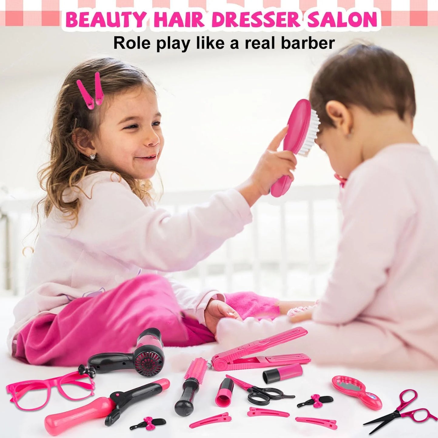 Pretend Play Hair Salon Set for Little Girls, Girl Makeup Kit, Toddler Toys Doll Accessories, Kids Hair Salon Playset Toys for 3 4 5 6 7 Year Old Girls Christmas Birthday Gifts