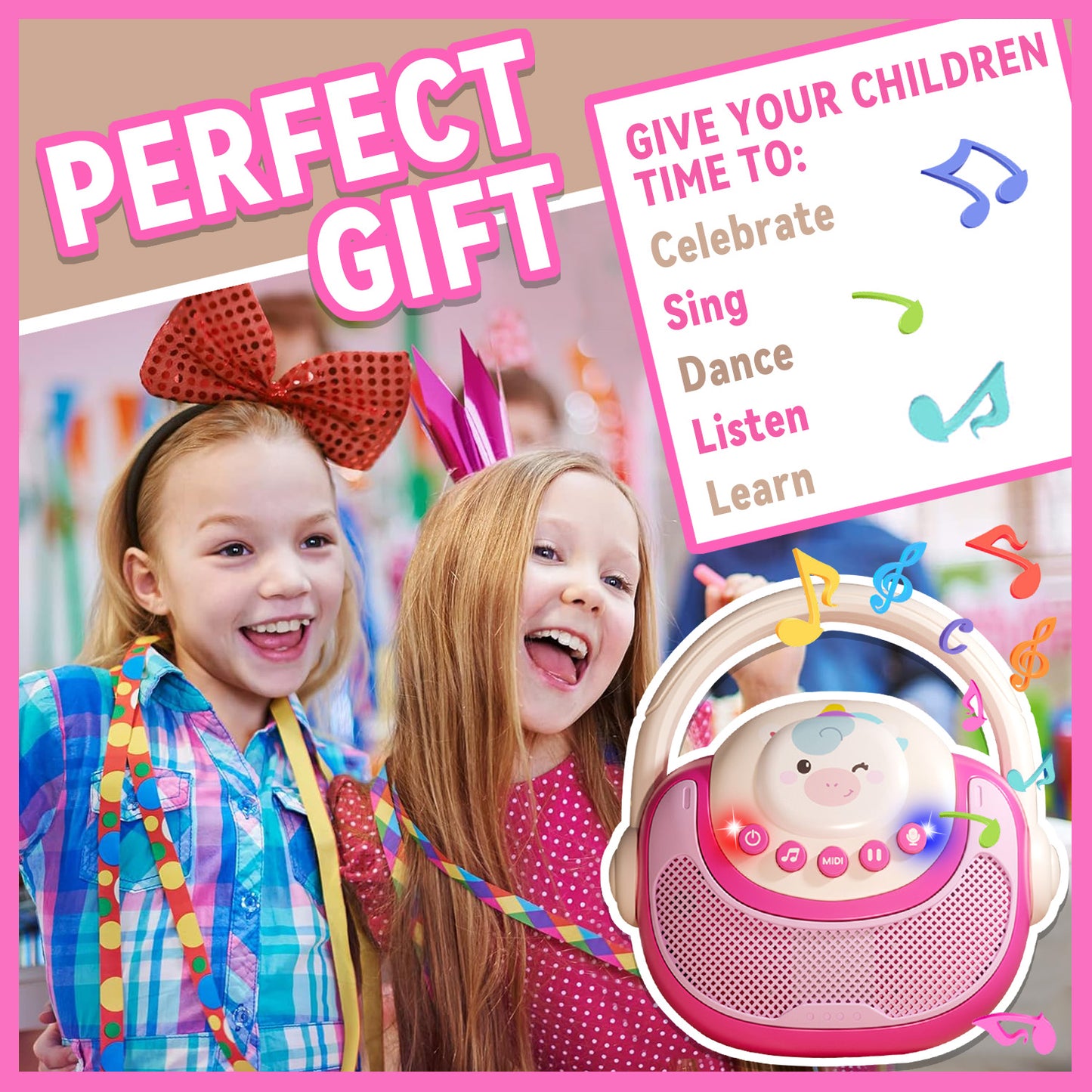 Kids Music Player with LED Lights & Recording, Singing, Stories- Musical Toys for Toddlers 1-3-5, Baby Learning Toys for 1 Year Old Birthday Gifts for 1 2 3 Year Old Girls Boys