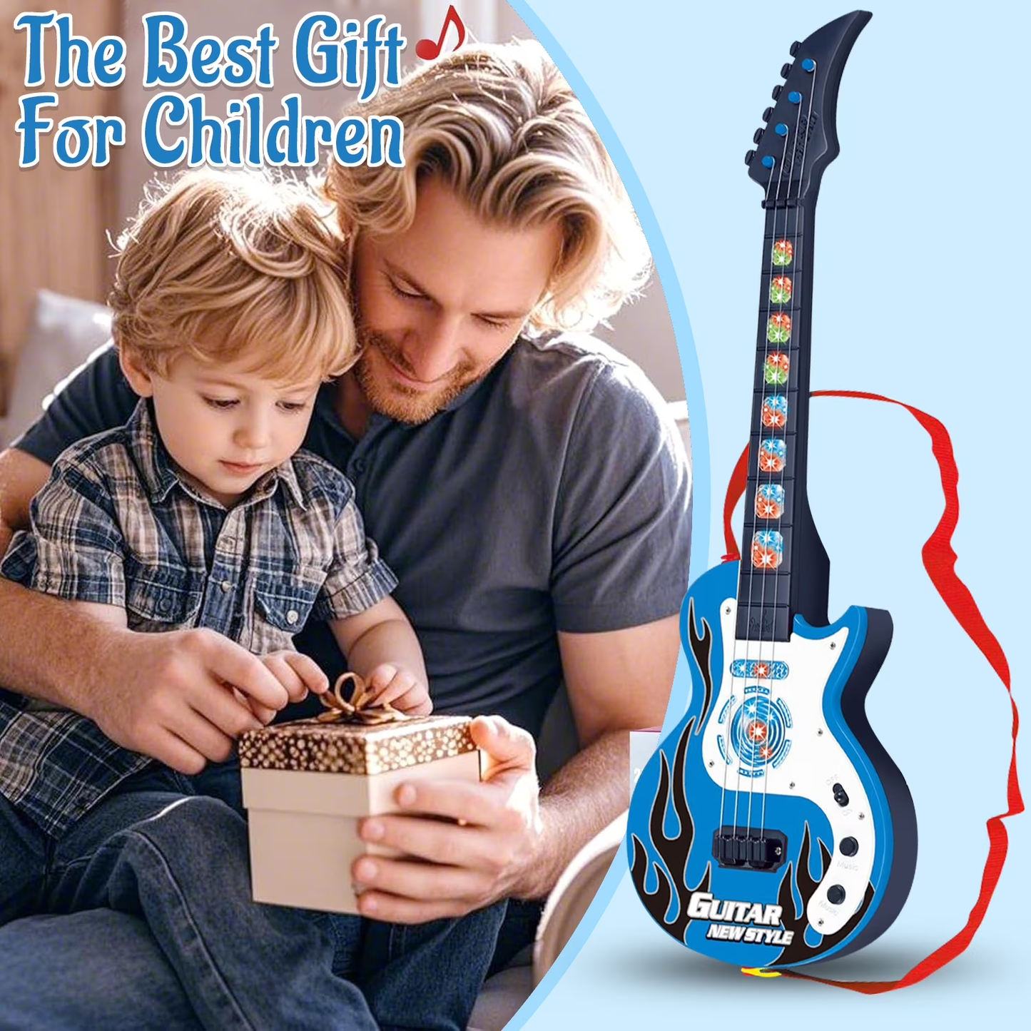 Instrument Guitar Toys for Boys 3-5,Guitar Toys with Music&Lights for Toddler Boys Aged 3 4 5 Years Old Birthday Gifts(Blue)